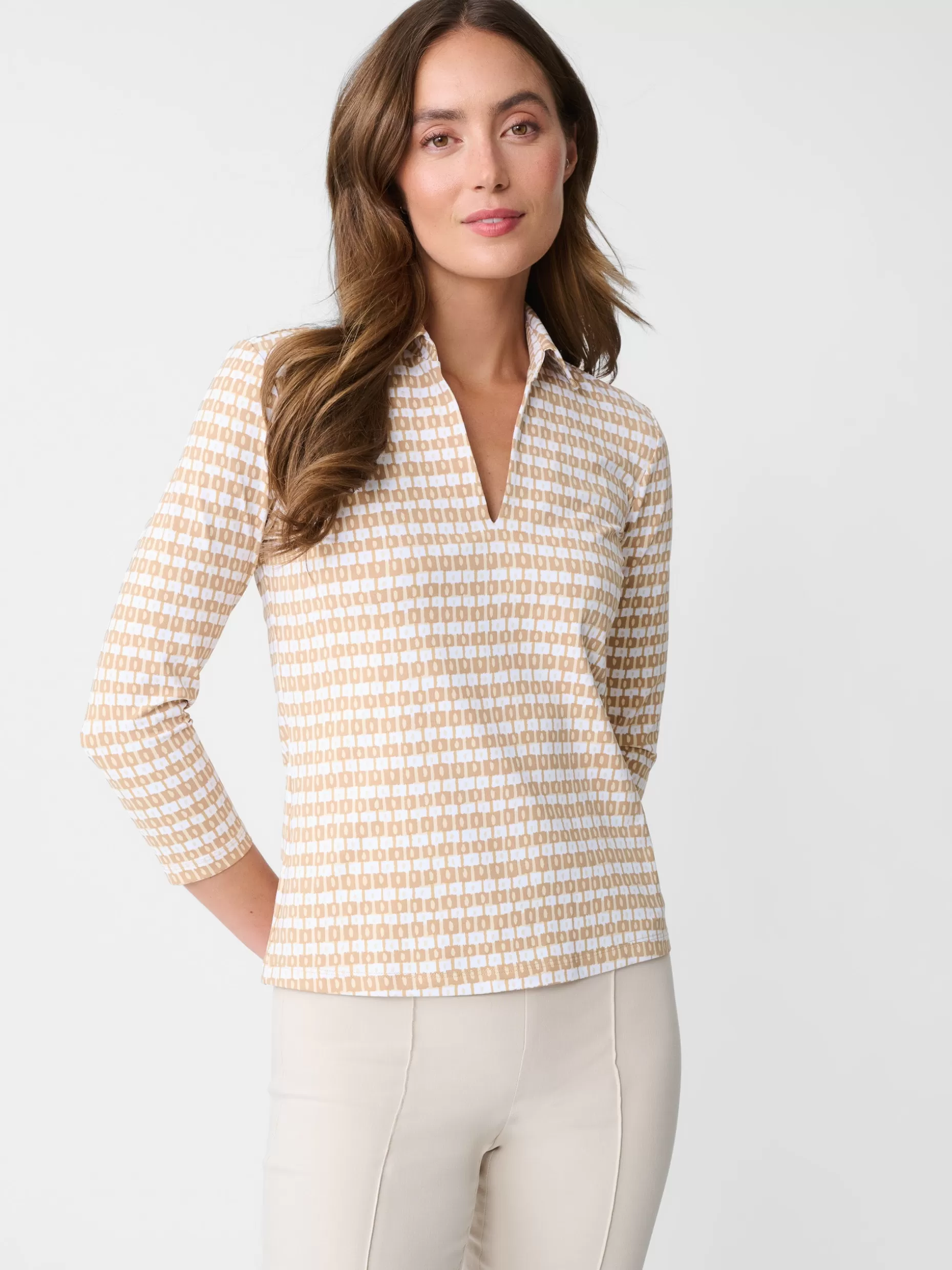 J. McLaughlin Aida 3/4 Sleeve Top In Aberdeen Geo-Women Tops