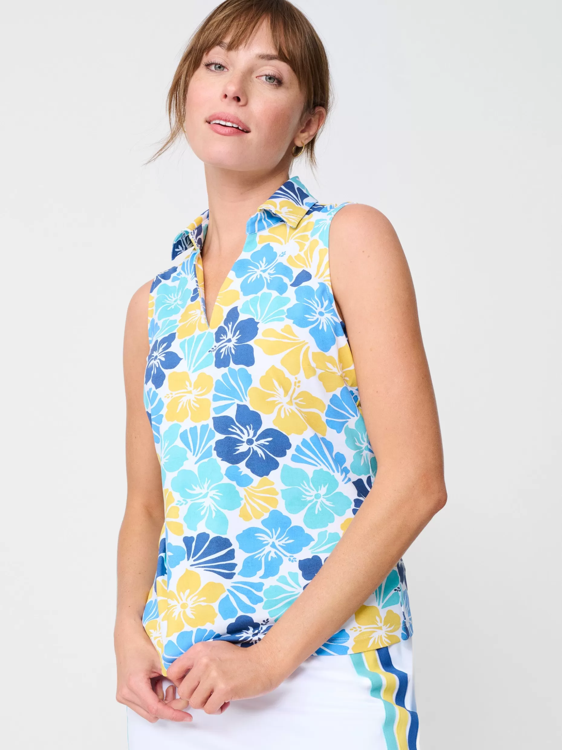 J. McLaughlin Aida Sleeveless Top In Beach Blossom-Women Tops