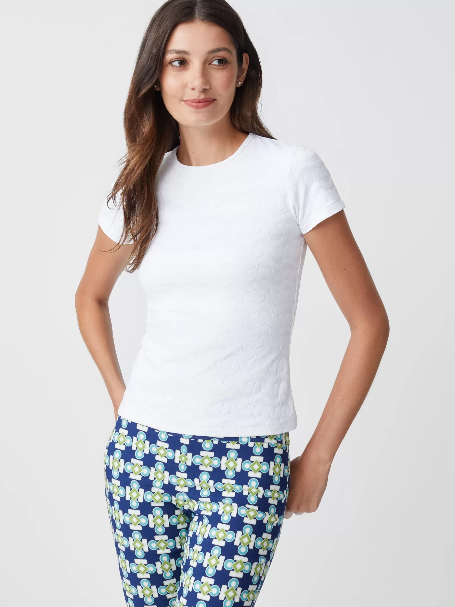 J. McLaughlin Allie Cap Sleeve Tee In Deco Tulip Jacquard-Women Tops | Tees