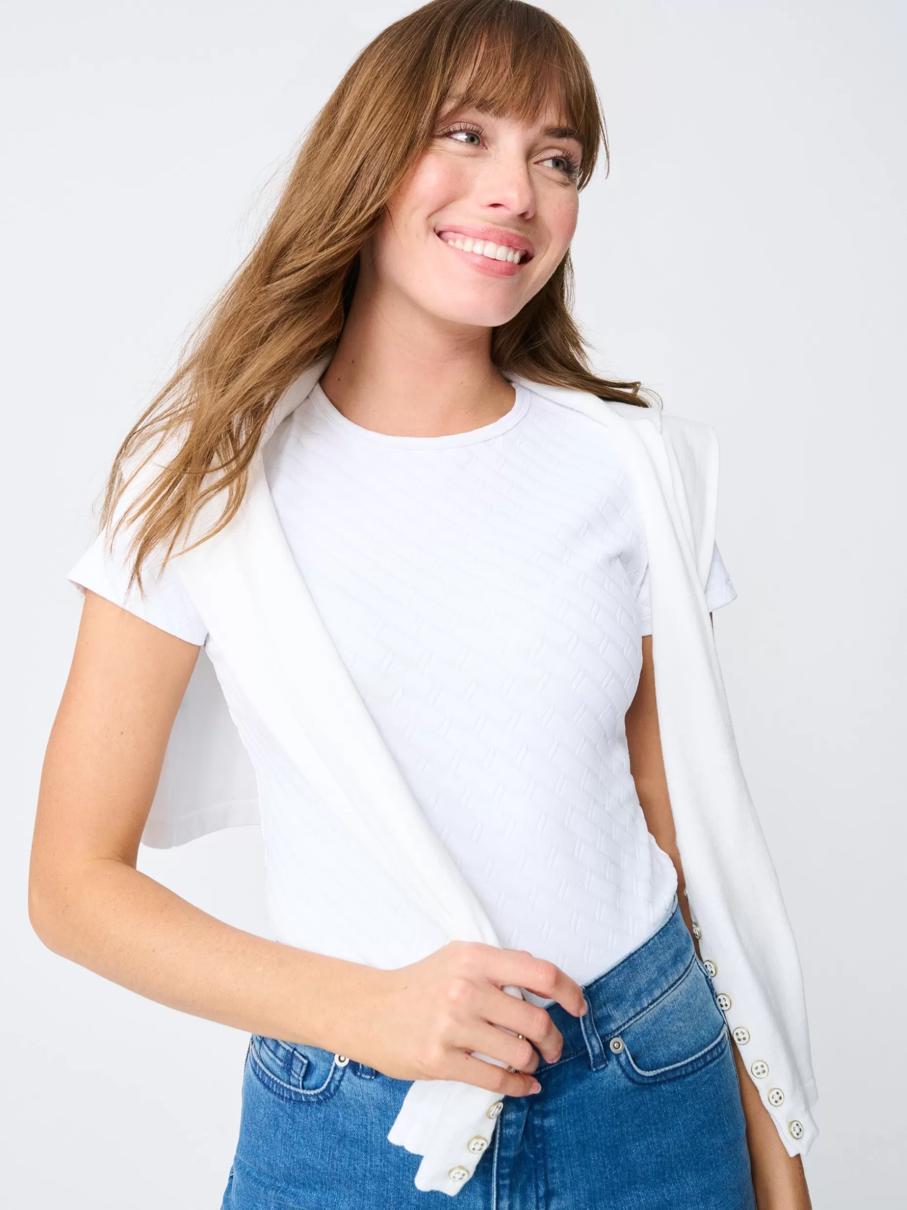 J. McLaughlin Allie Cap Sleeve Tee In Fernwood Geo Jacquard-Women Tops | Tees