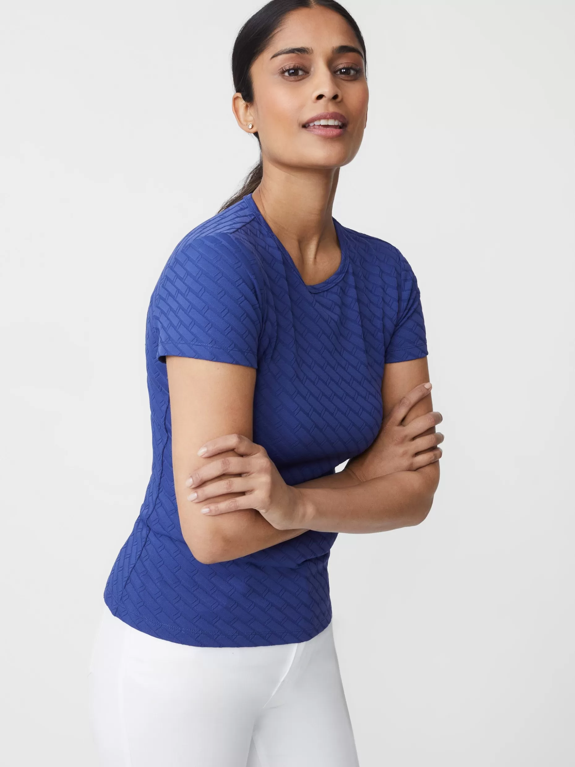 J. McLaughlin Allie Cap Sleeve Tee In Fernwood Geo Jacquard-Women Tops | Tees