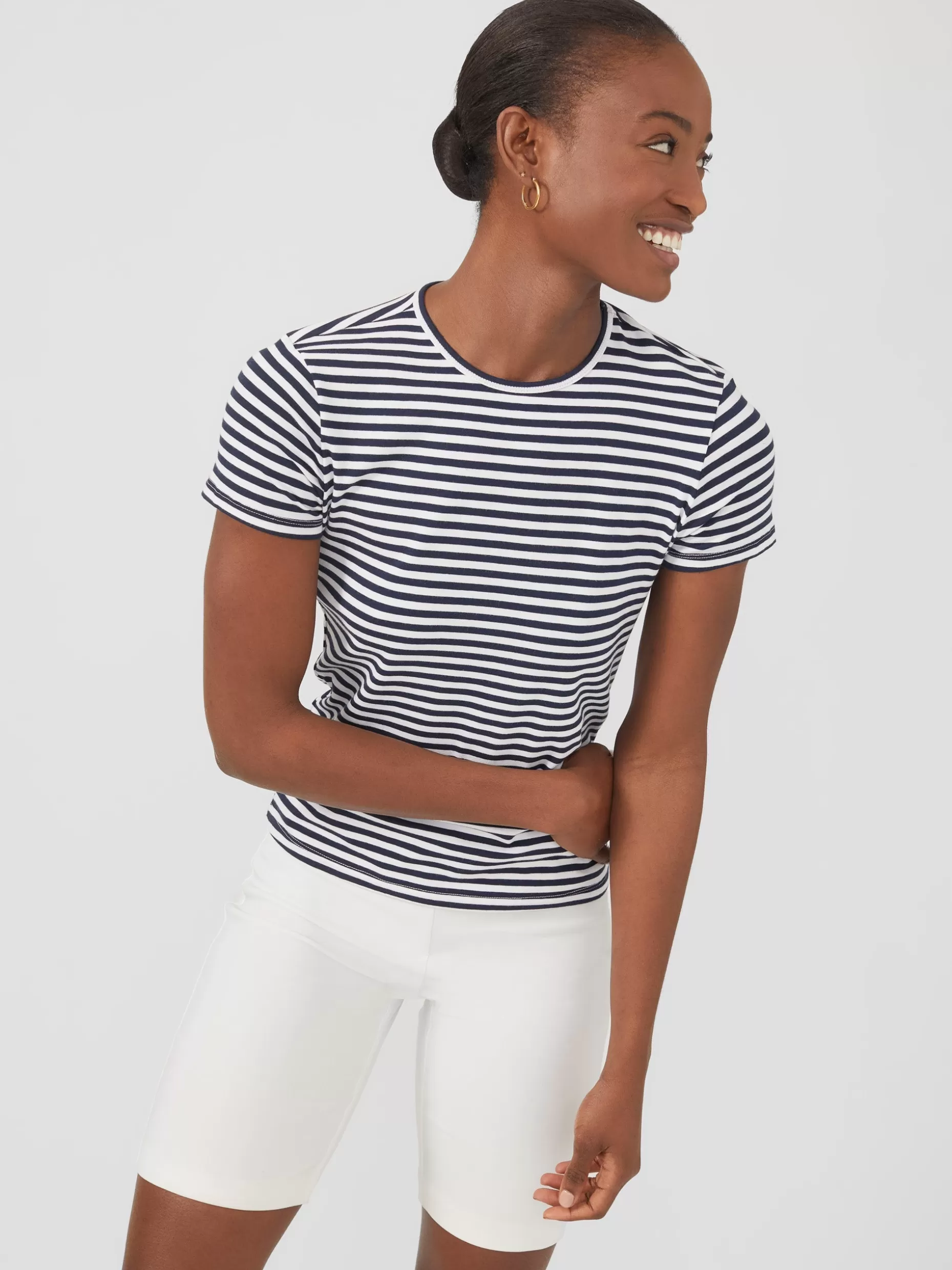 J. McLaughlin Allie Cap Sleeve Tee In Stripe-Women Tops | Tees