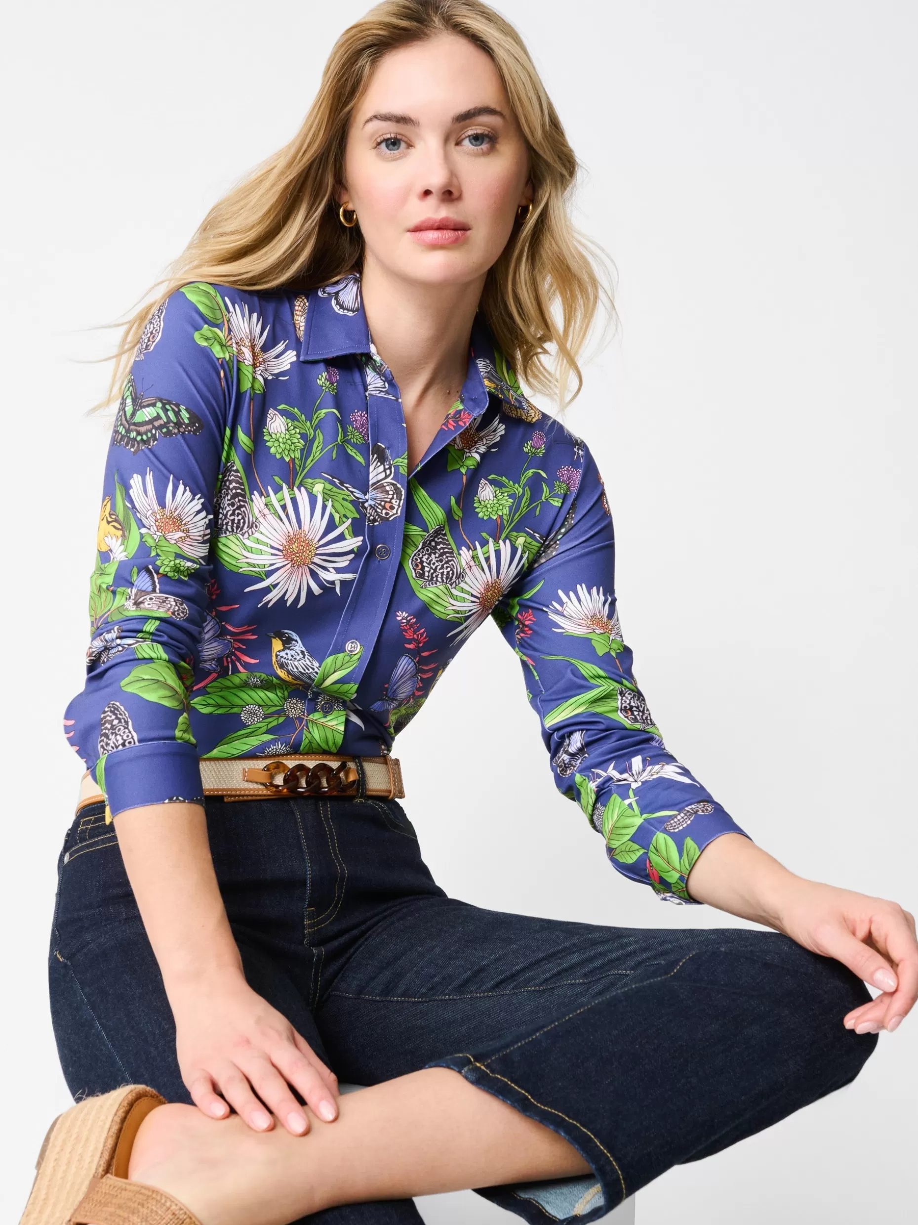 J. McLaughlin Betty Shirt In Jardin Mariposa-Women Tops