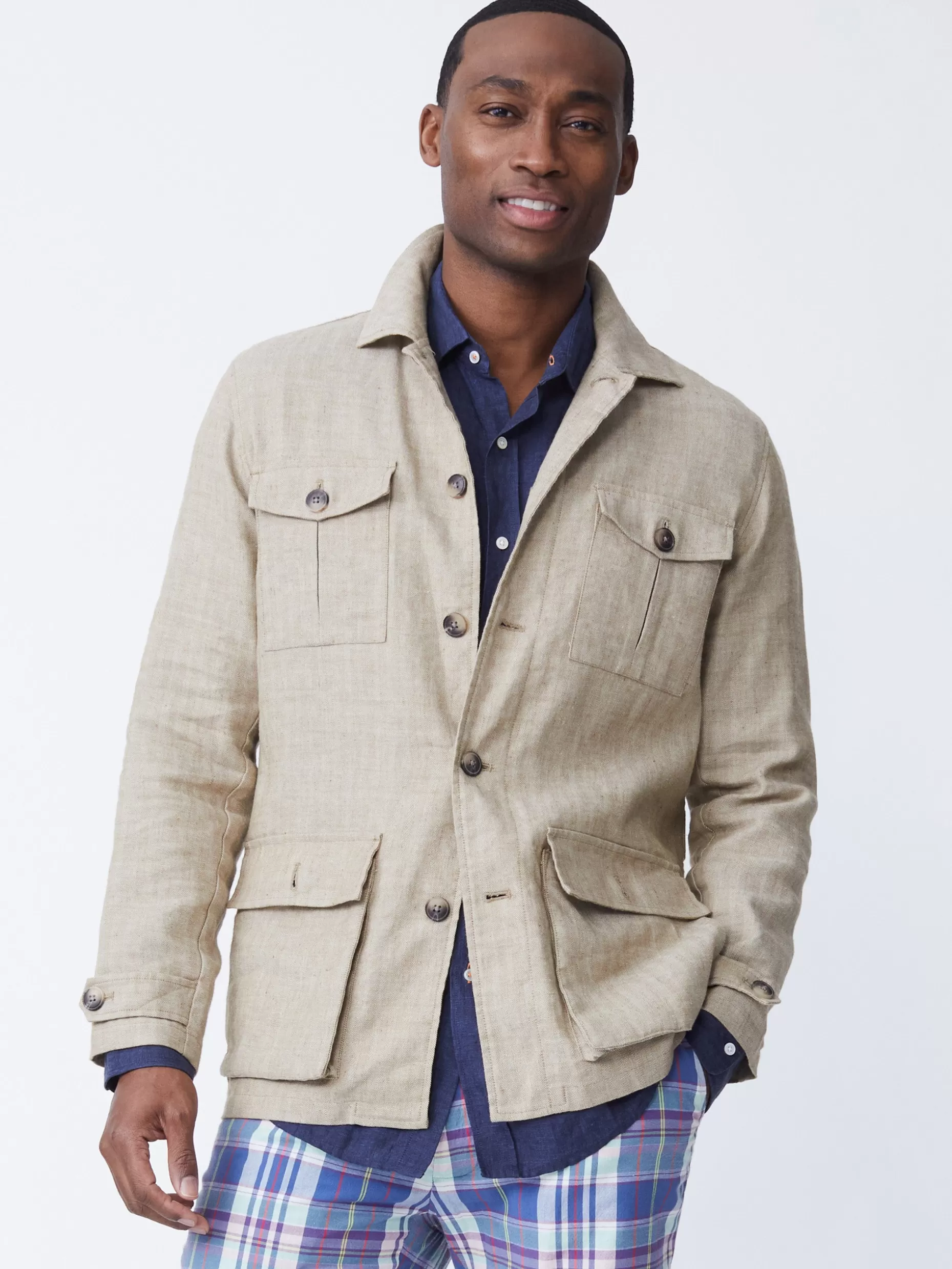 J. McLaughlin Brando Linen Safari Jacket In Herringbone- Jackets & Outerwear