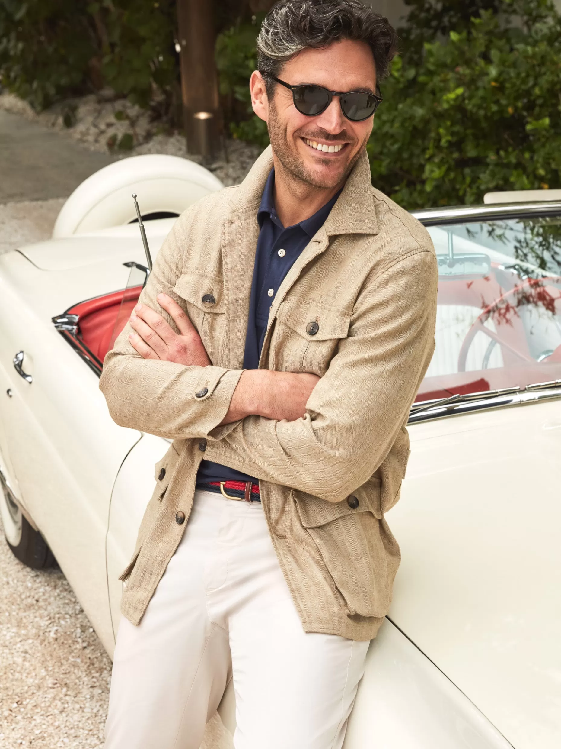 J. McLaughlin Brando Linen Safari Jacket In Herringbone- Jackets & Outerwear