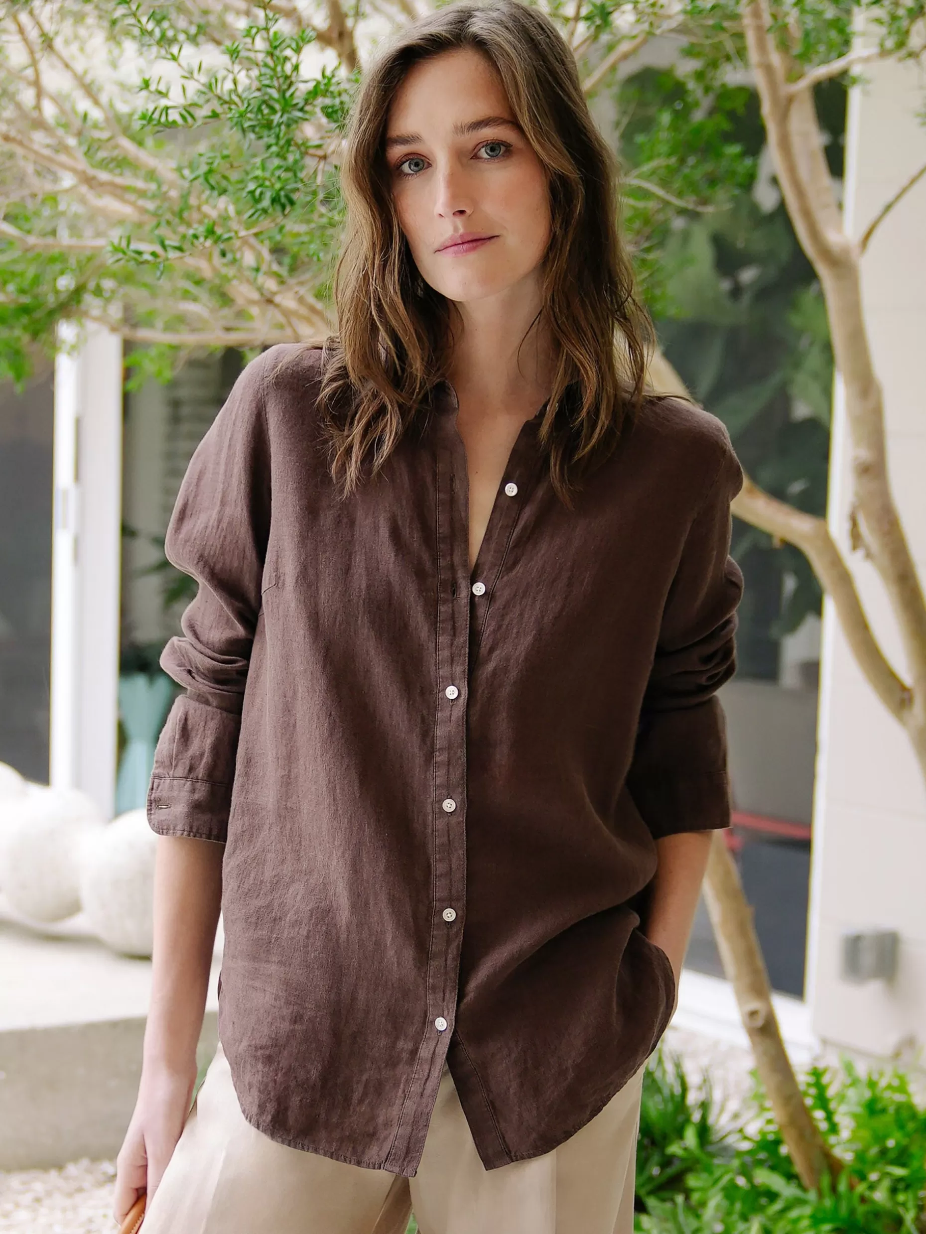 J. McLaughlin Britt Linen Shirt-Women Tops