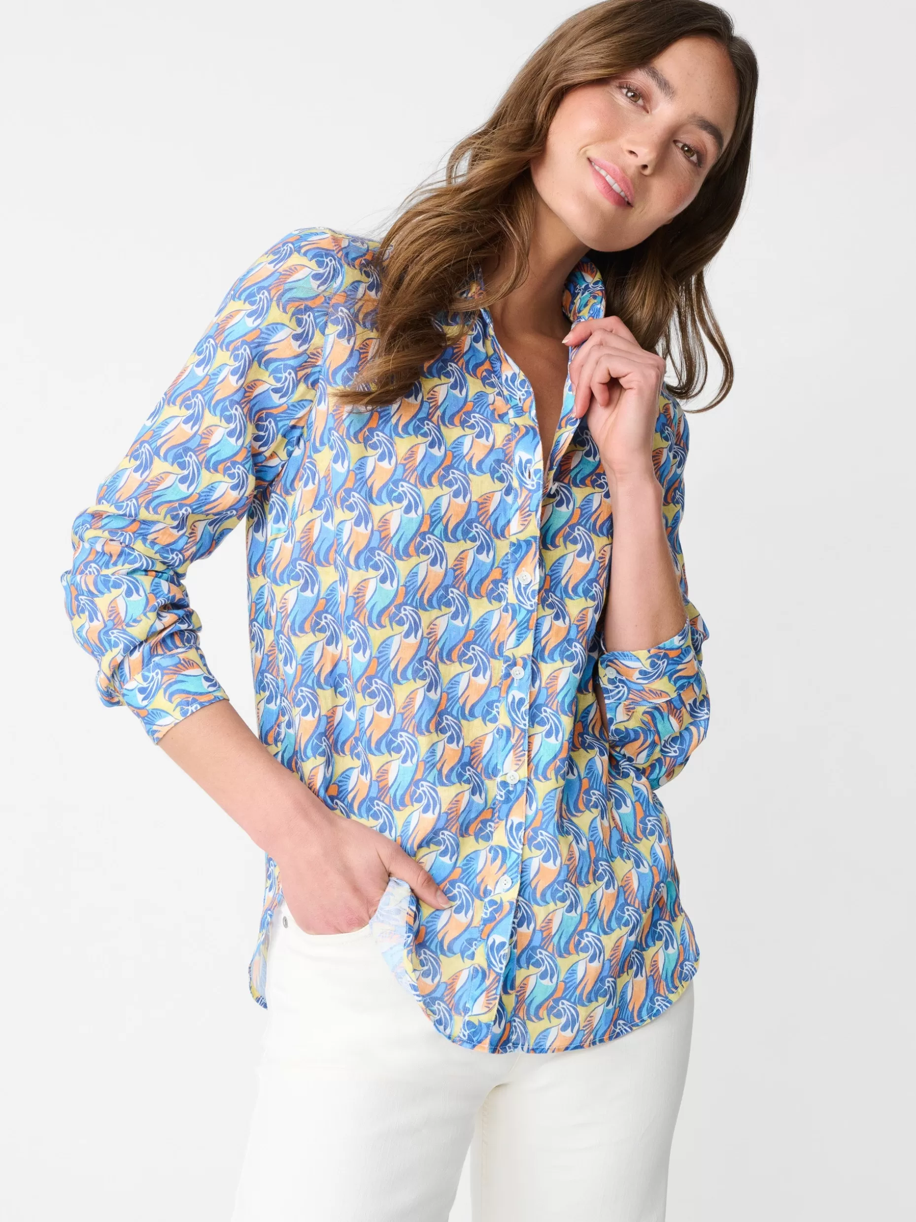 J. McLaughlin Britt Linen Shirt In La Perruche-Women Tops