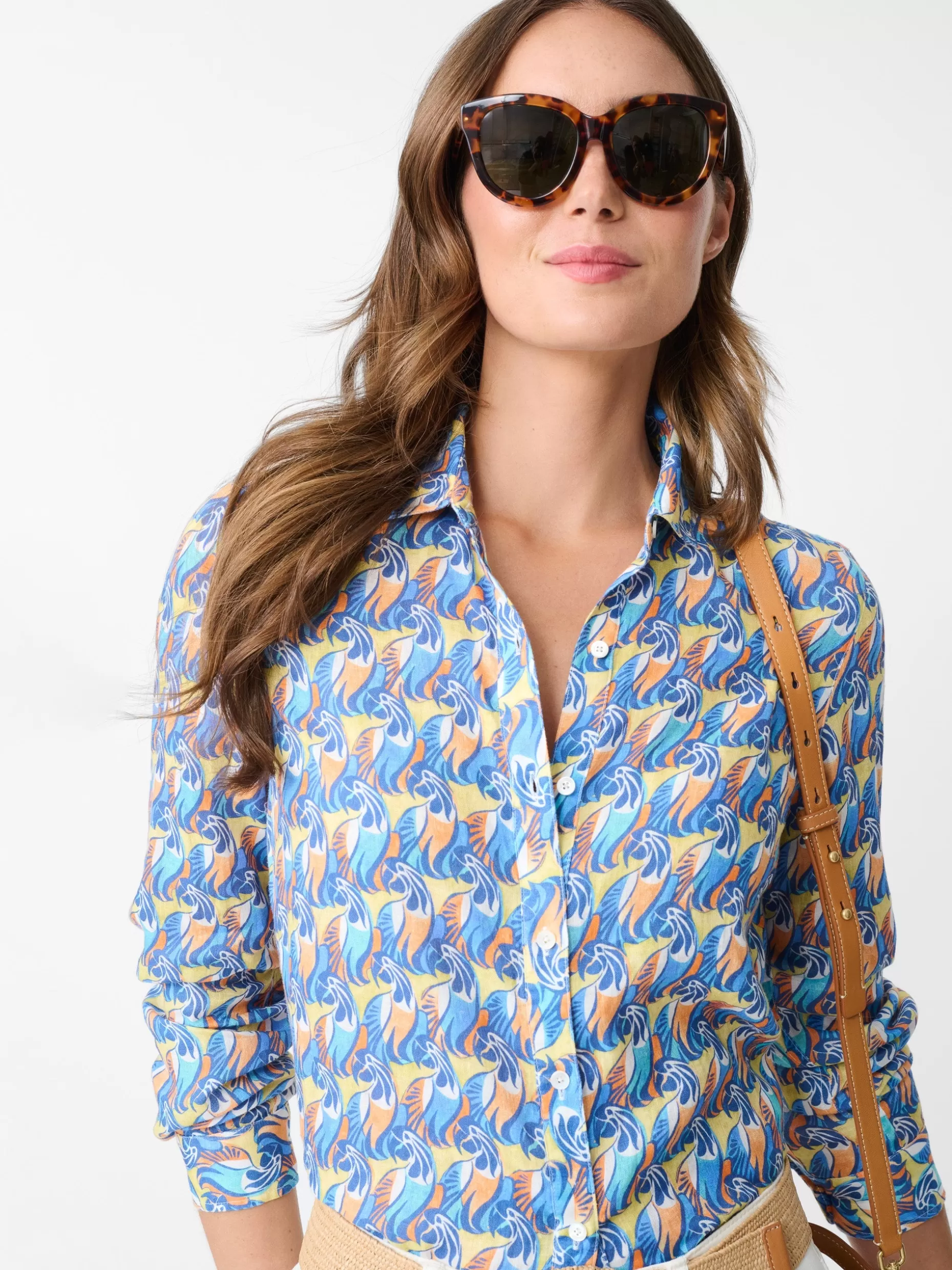 J. McLaughlin Britt Linen Shirt In La Perruche-Women Tops