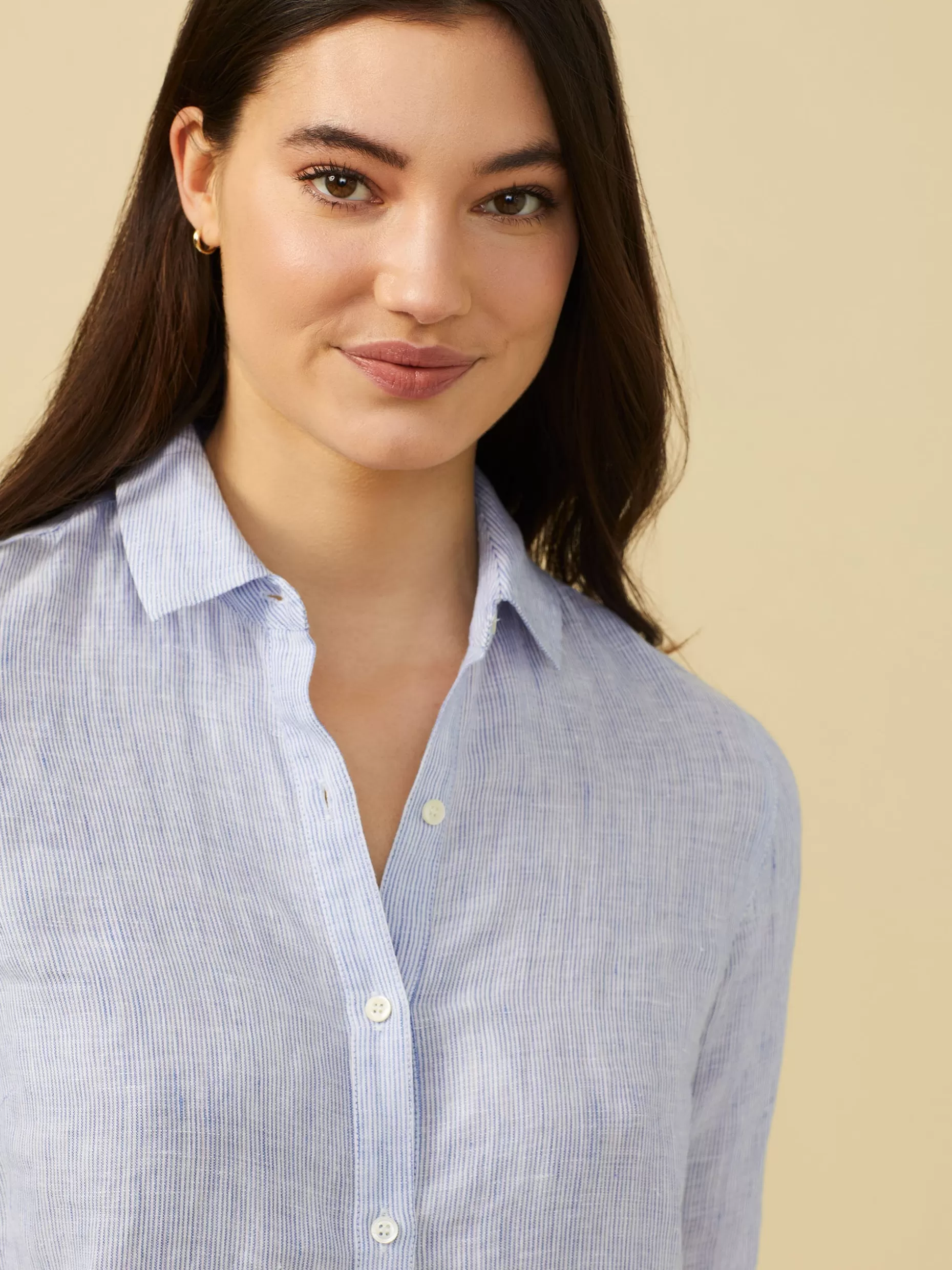 J. McLaughlin Britt Linen Shirt In Stripe-Women Tops