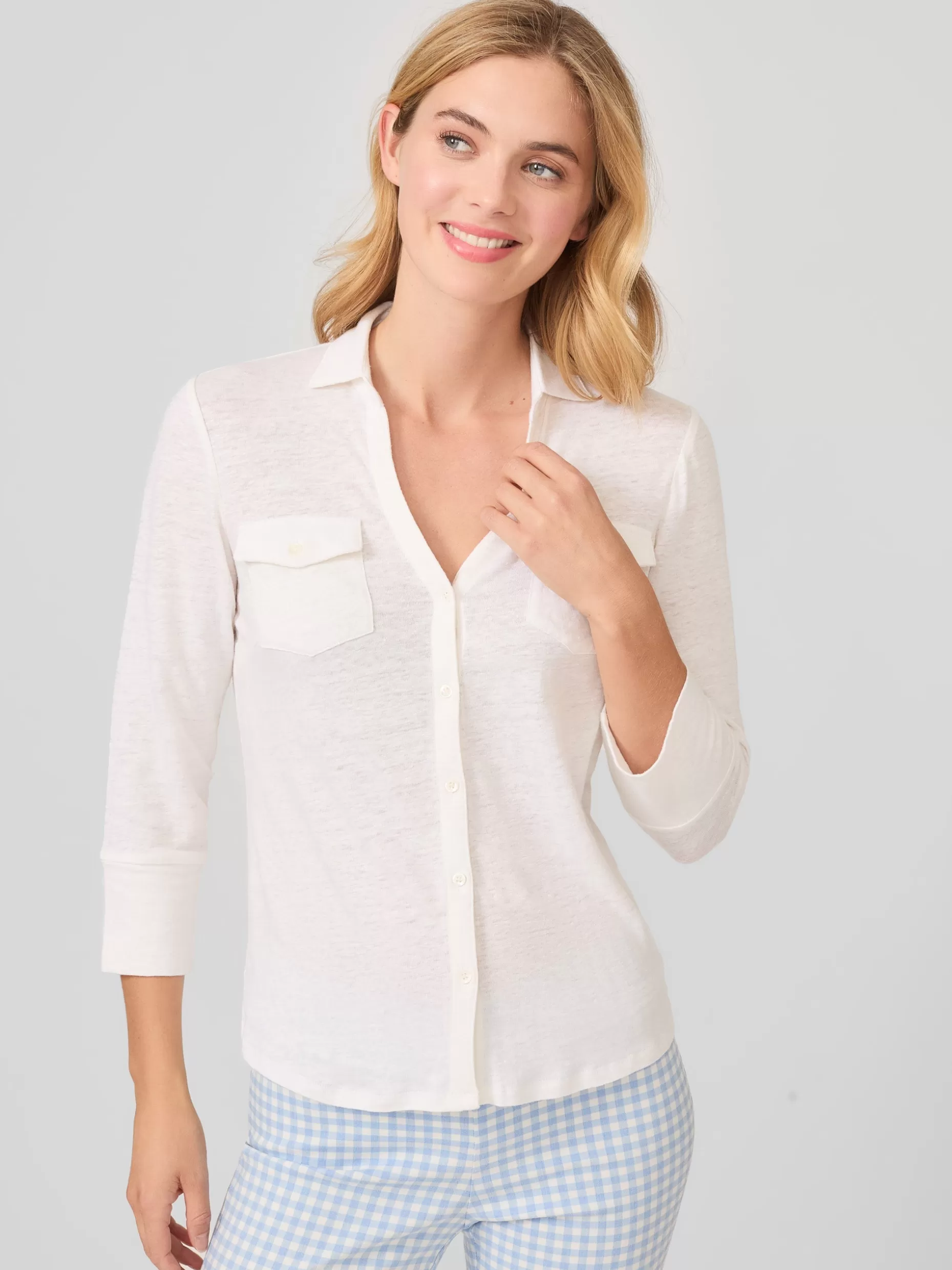 J. McLaughlin Brynn Linen Shirt-Women Tops