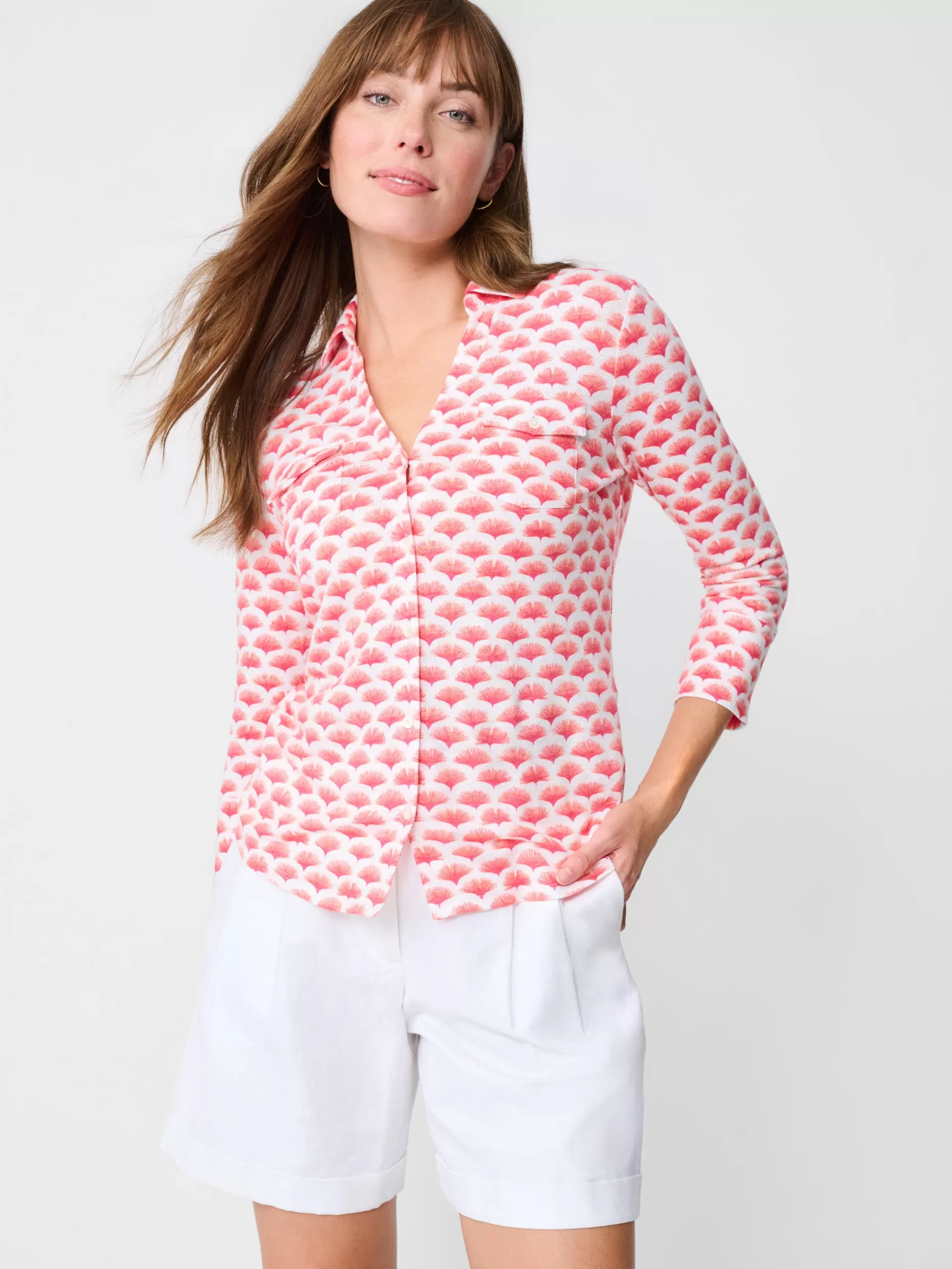 J. McLaughlin Brynn Linen Shirt In Gingko Mosaic-Women Tops