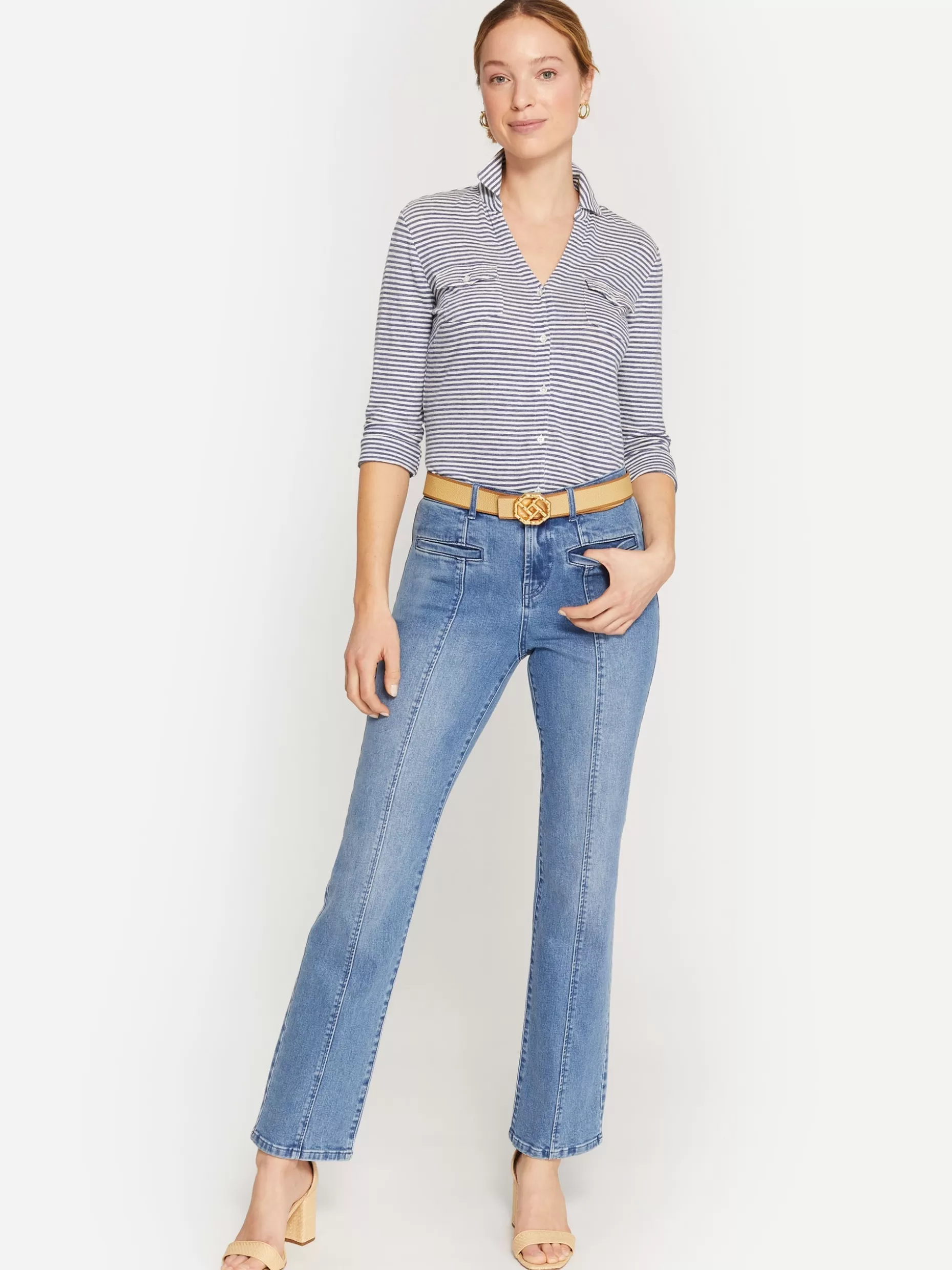 J. McLaughlin Brynn Linen Shirt In Stripe-Women Tops