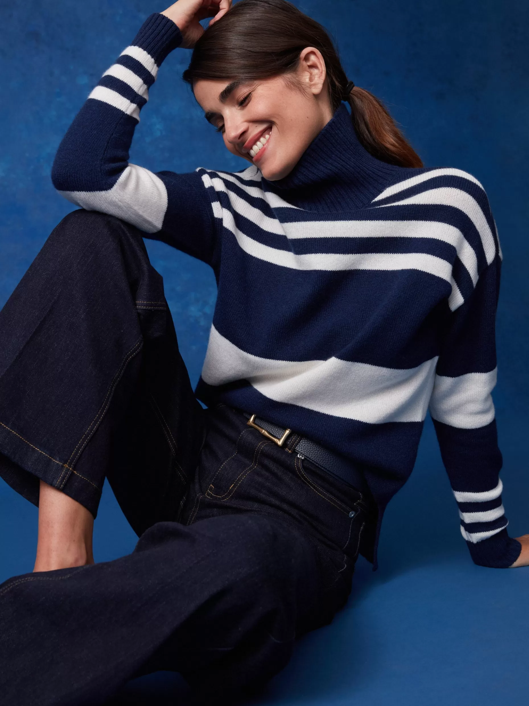 J. McLaughlin Clara Cashmere Turtleneck In Stripe-Women Sweaters