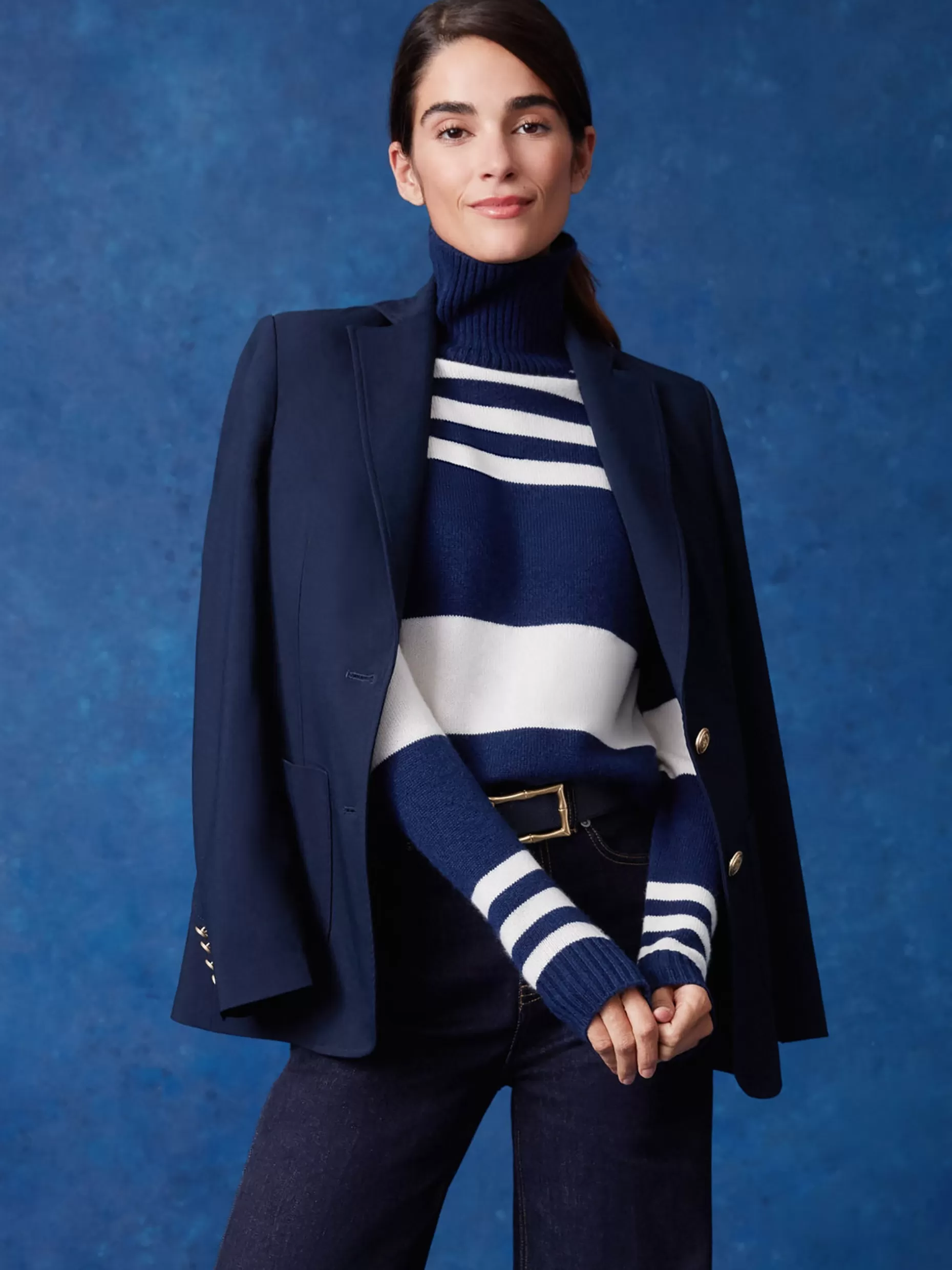 J. McLaughlin Clara Cashmere Turtleneck In Stripe-Women Sweaters