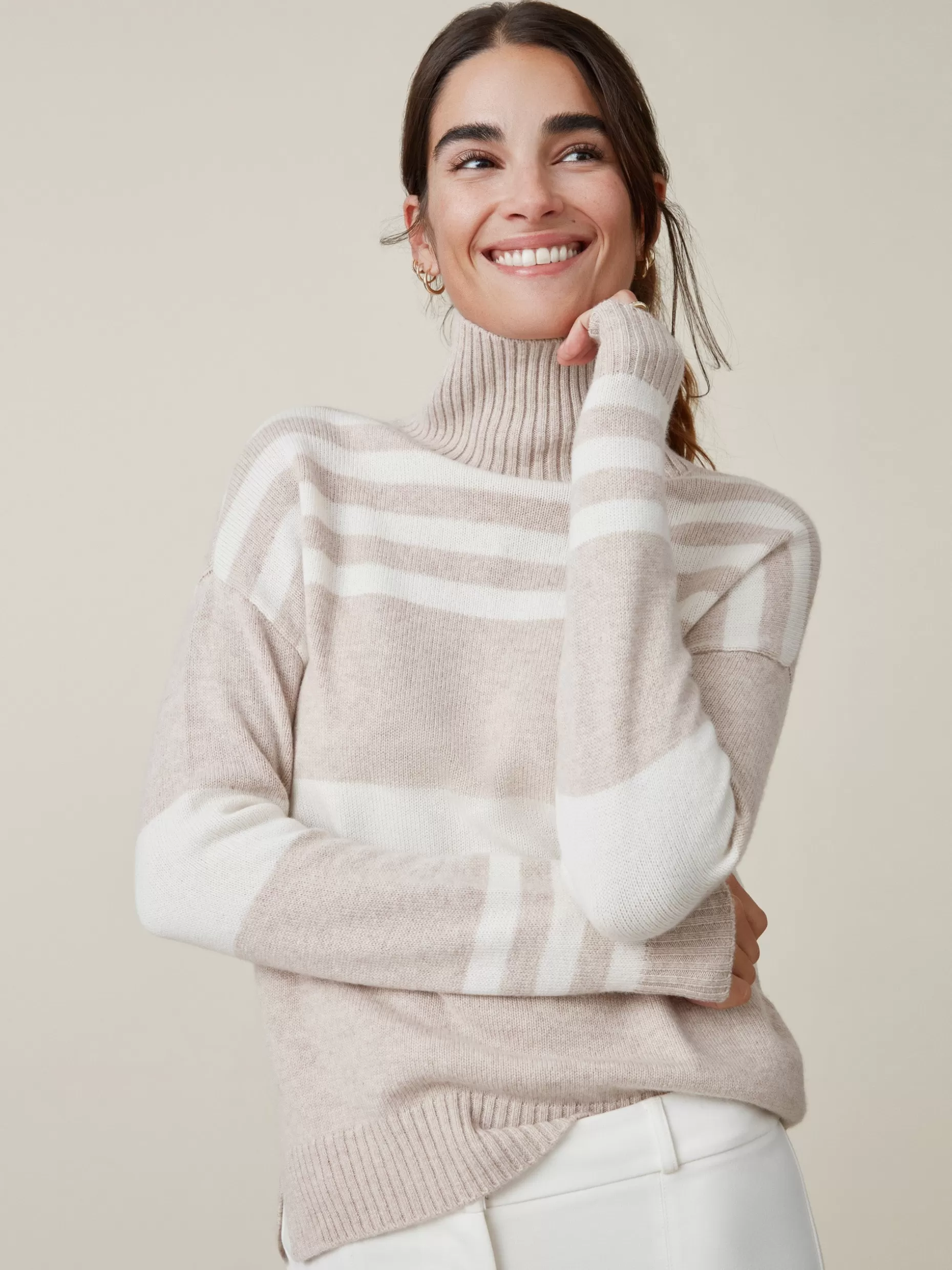 J. McLaughlin Clara Cashmere Turtleneck In Stripe-Women Sweaters