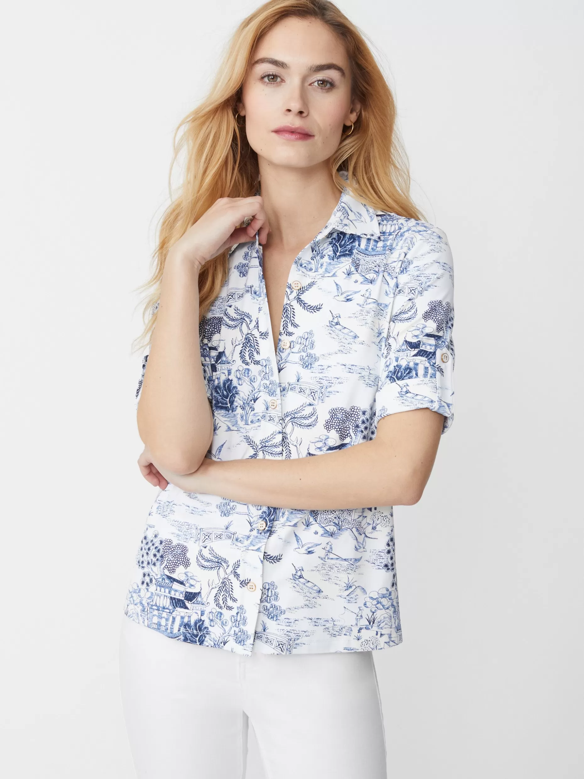 J. McLaughlin Cornelia Shirt In Chinoiserie Toile-Women Tops | Suits & Sets