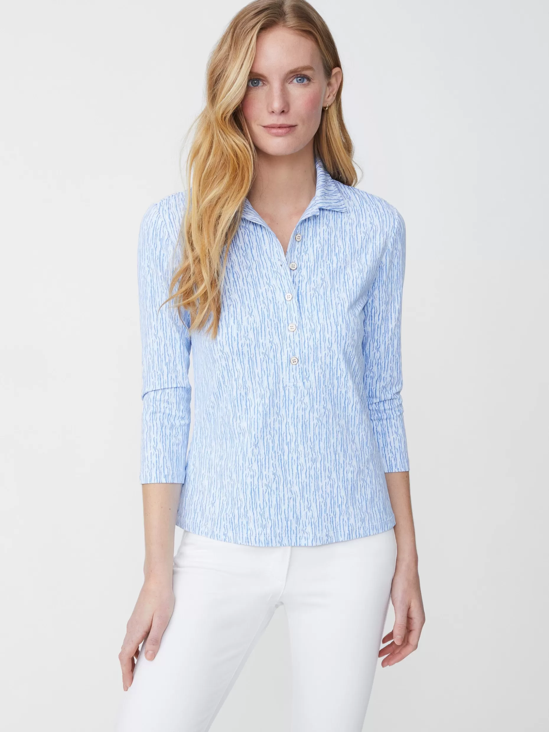 J. McLaughlin Court 3/4 Sleeve Polo In Textured Ridge-Women Tops