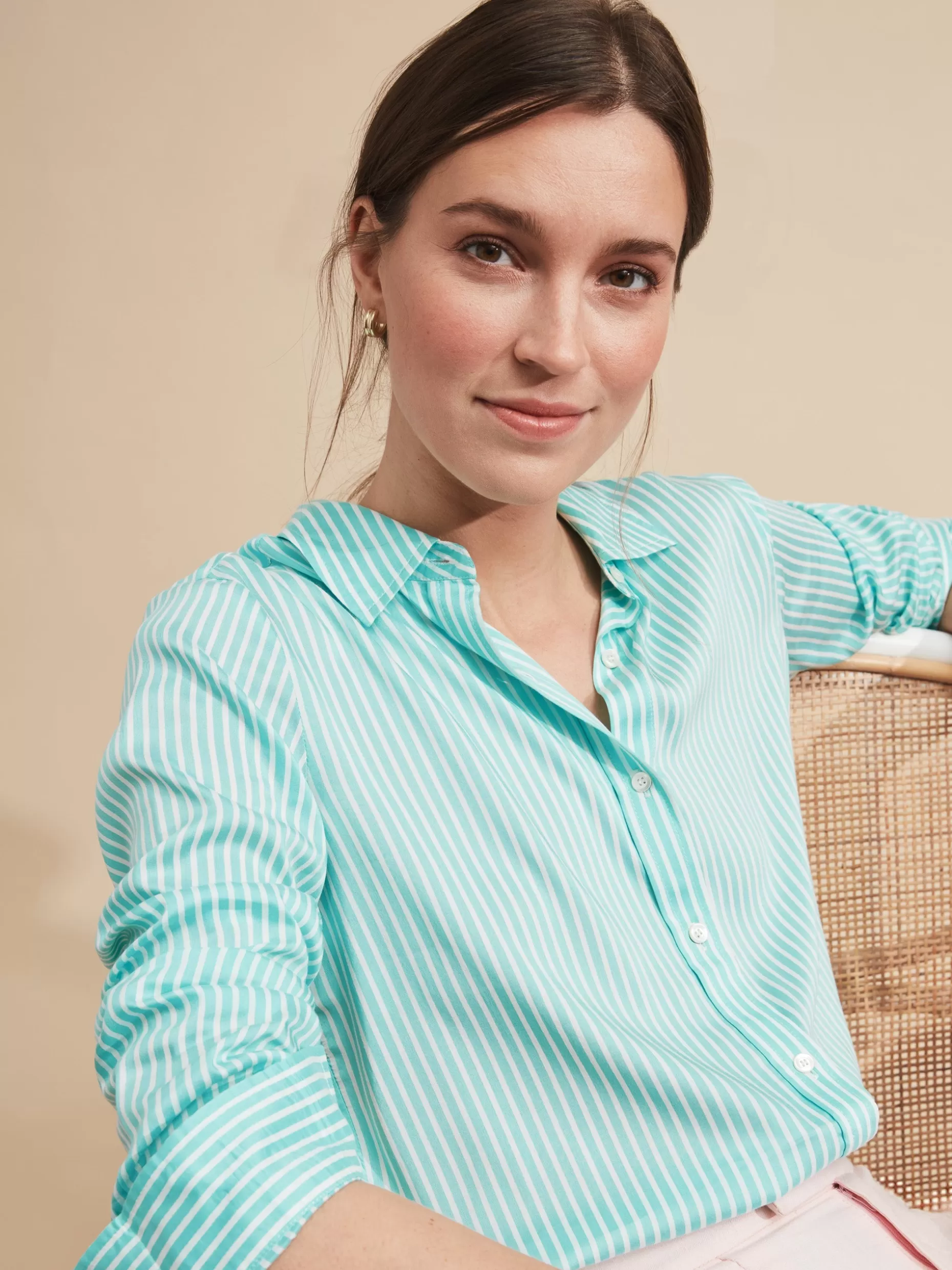 J. McLaughlin Denver Silk Shirt In Stripe-Women Tops