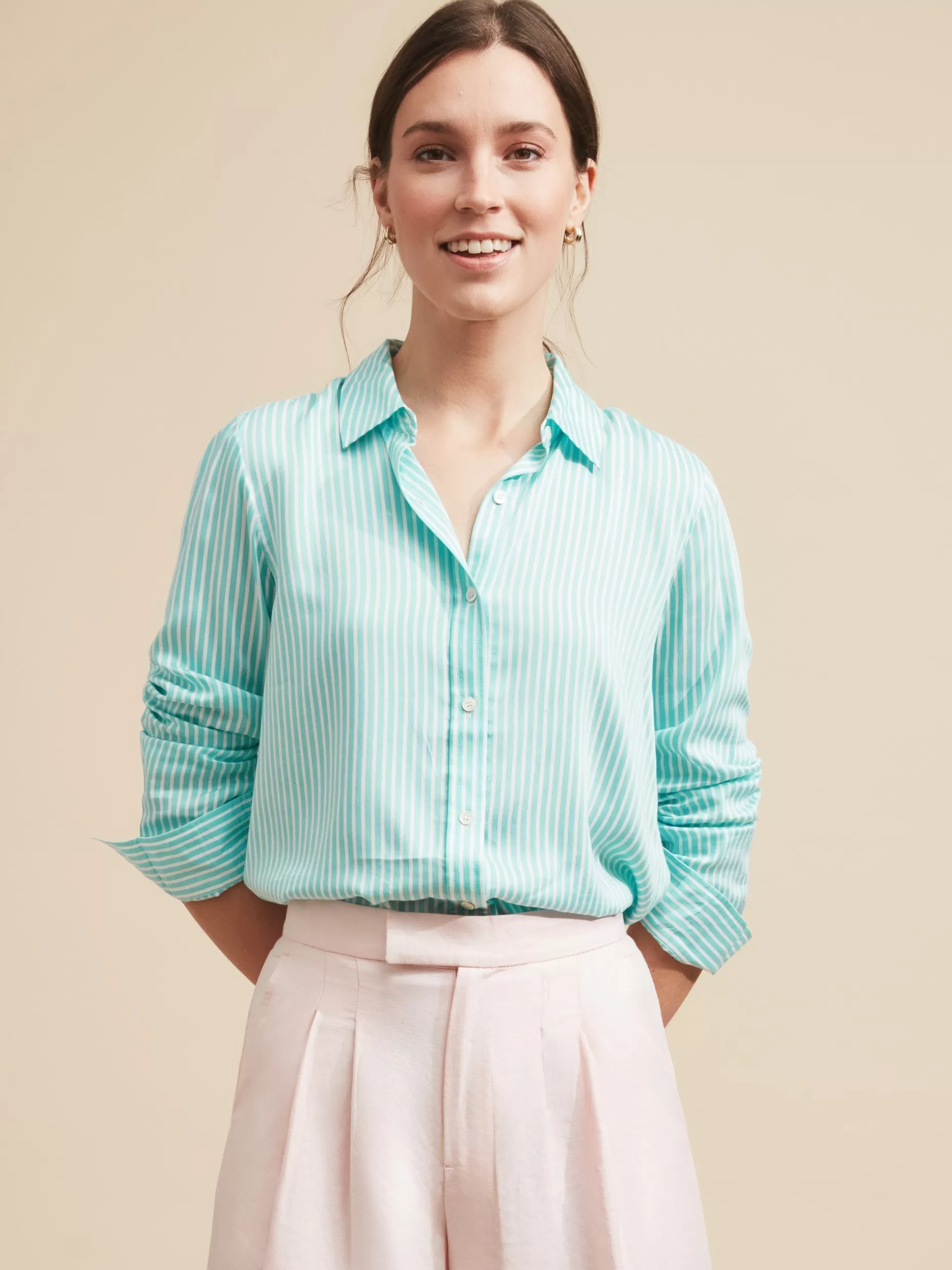 J. McLaughlin Denver Silk Shirt In Stripe-Women Tops