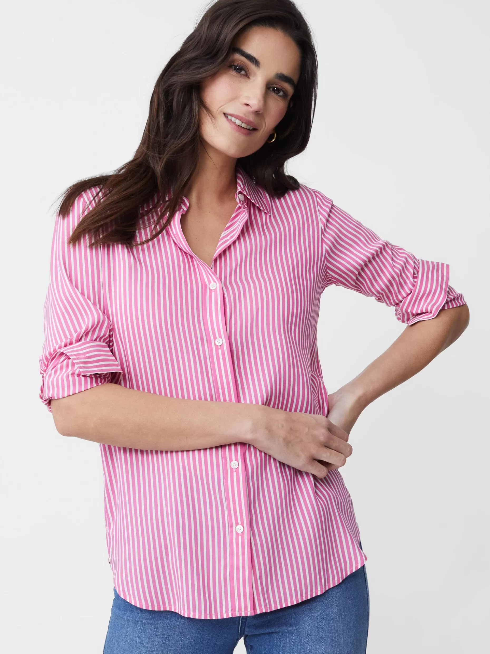 J. McLaughlin Denver Silk Shirt In Stripe-Women Tops