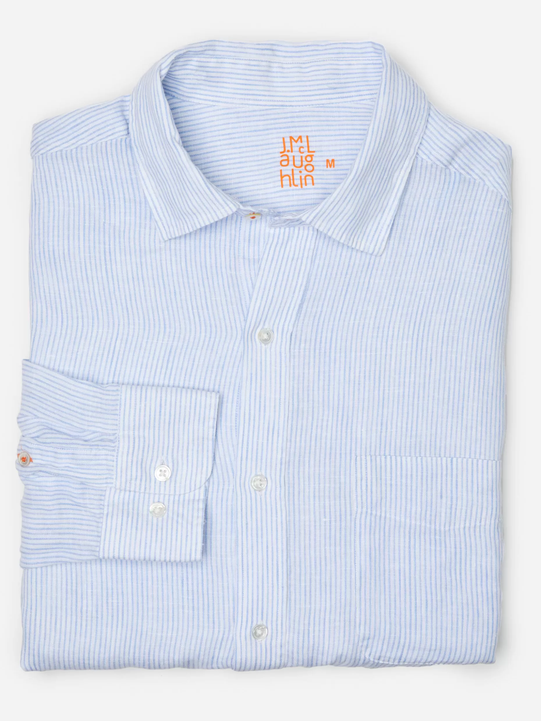 J. McLaughlin Gramercy Classic Fit Linen Shirt In Fineline- Shirts