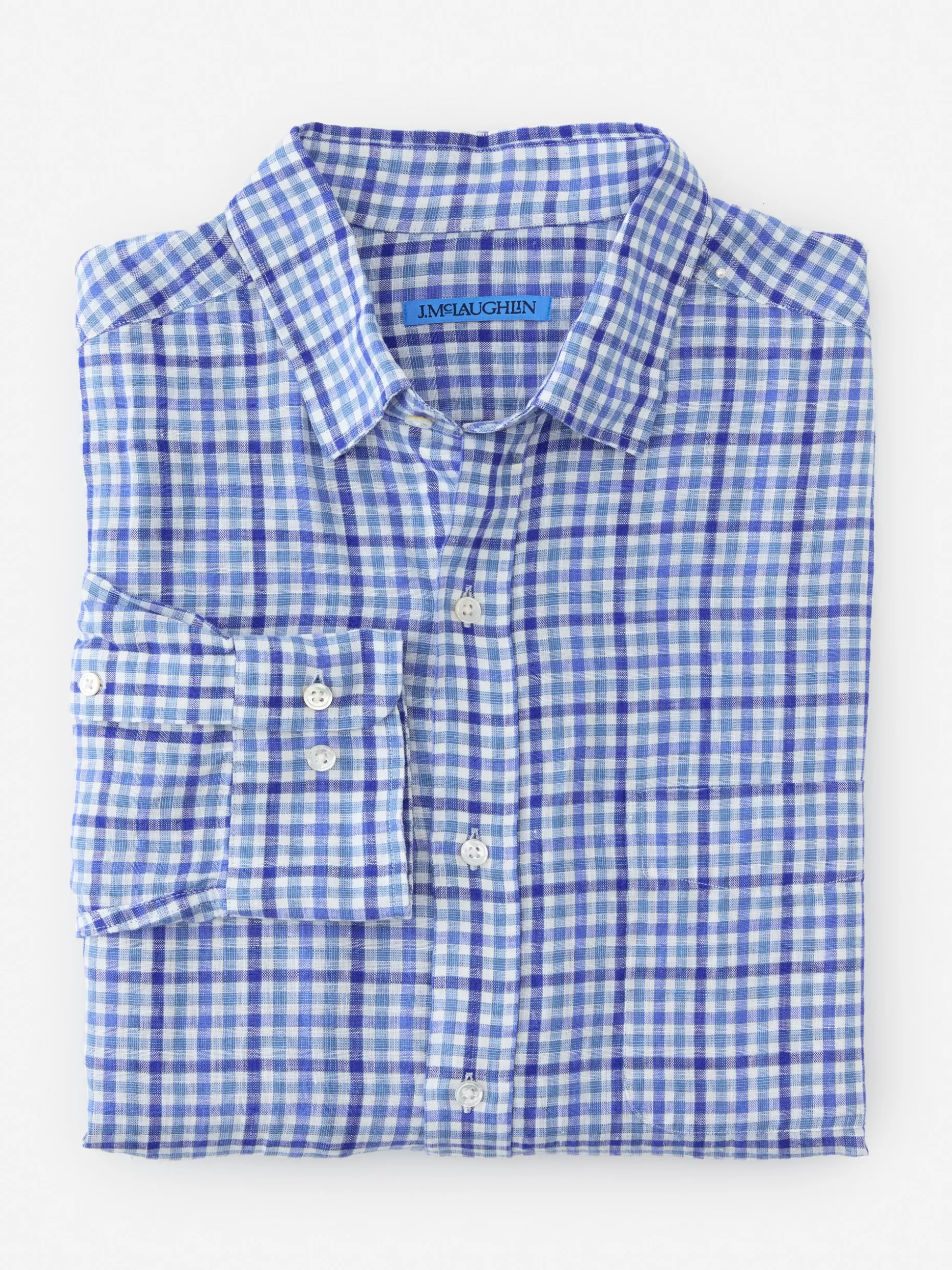 J. McLaughlin Gramercy Classic Fit Linen Shirt In Gingham- Shirts