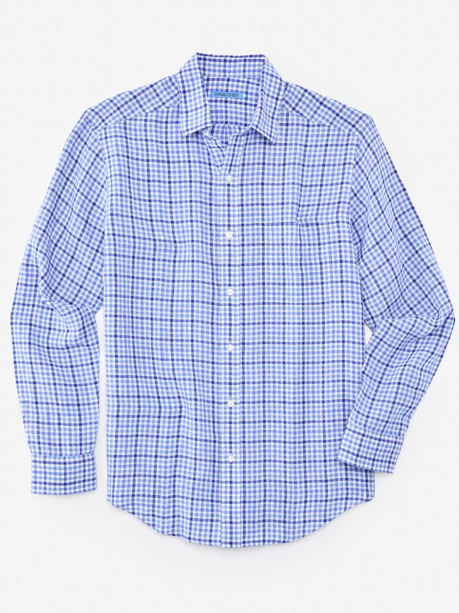 J. McLaughlin Gramercy Classic Fit Linen Shirt In Gingham- Shirts