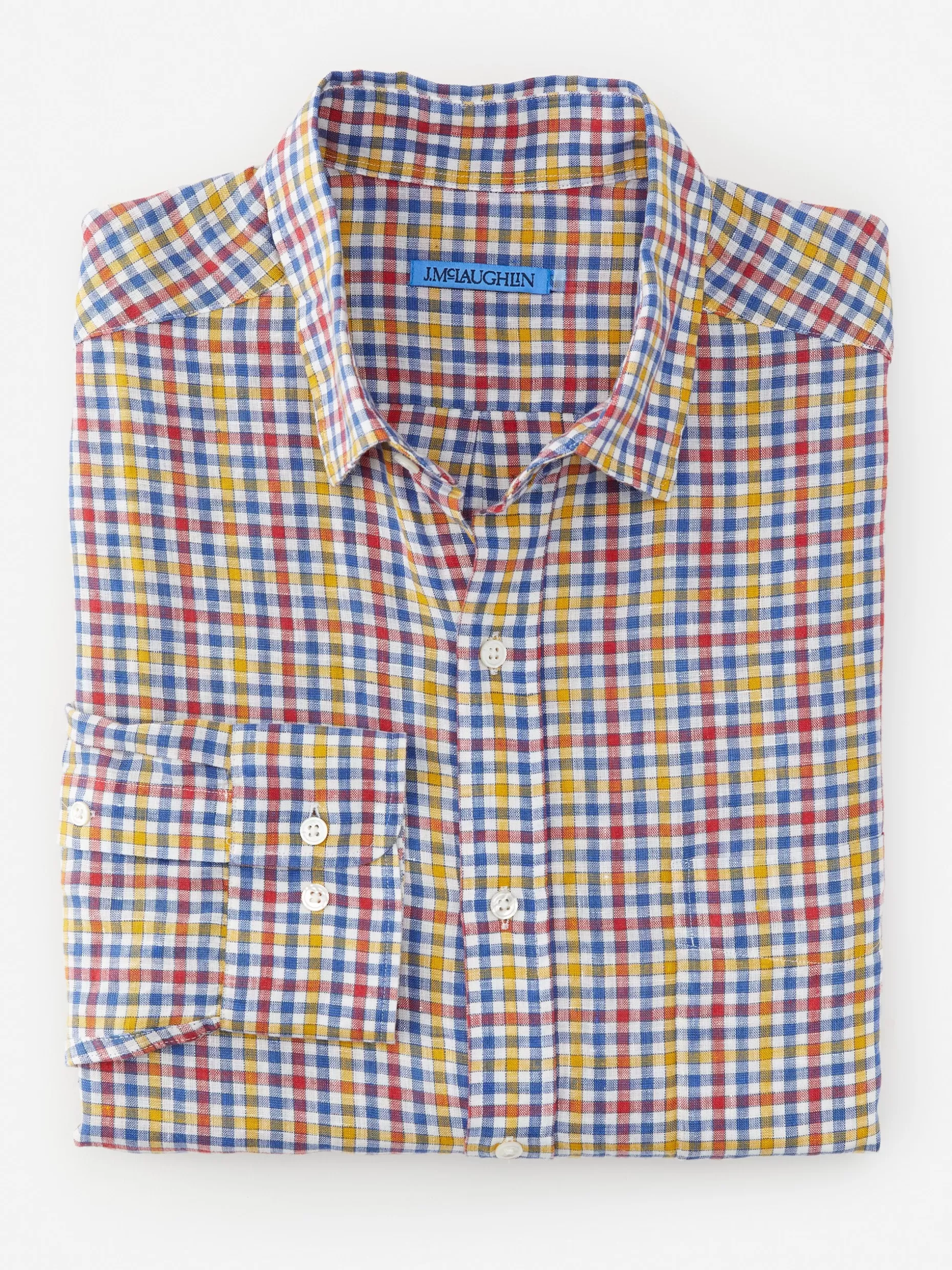 J. McLaughlin Gramercy Classic Fit Linen Shirt In Gingham- Shirts