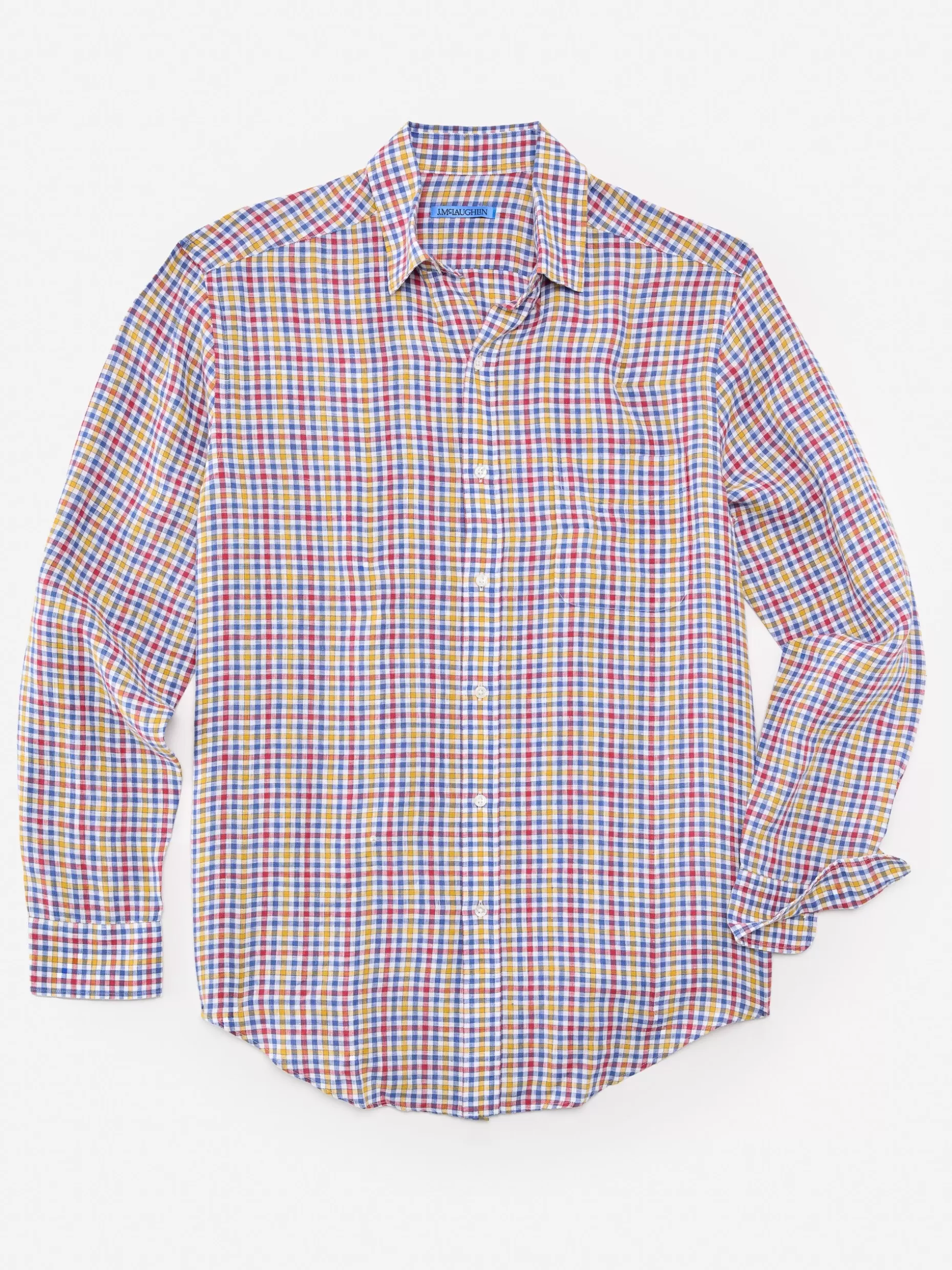 J. McLaughlin Gramercy Classic Fit Linen Shirt In Gingham- Shirts