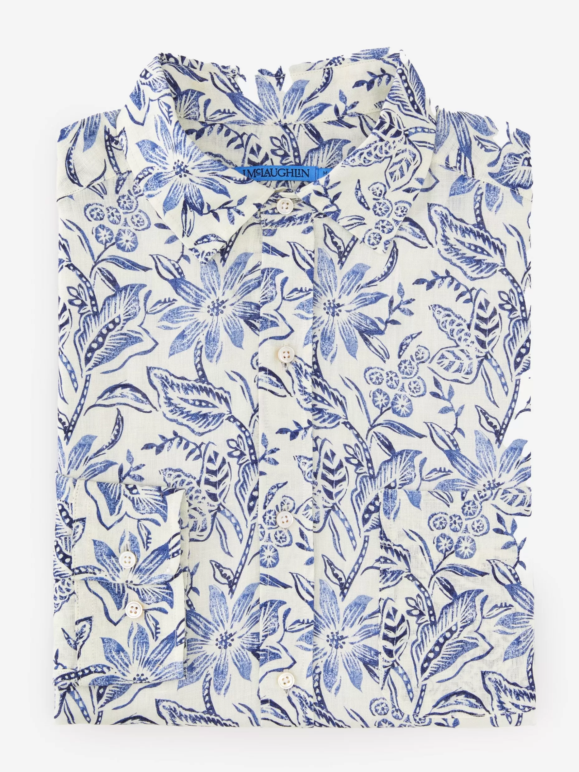 J. McLaughlin Gramercy Classic Fit Linen Shirt In Indigo Flora- Shirts