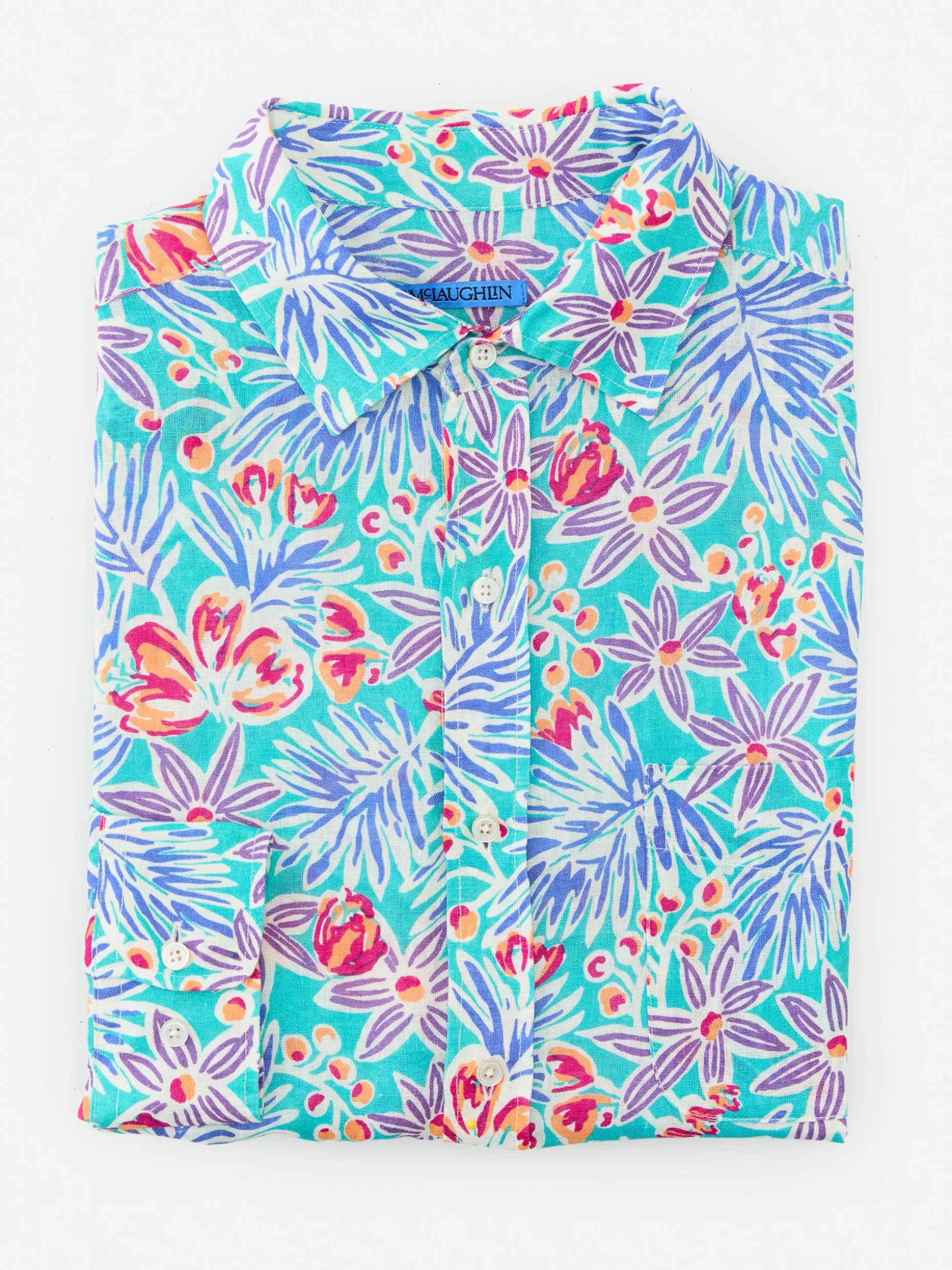 J. McLaughlin Gramercy Classic Fit Linen Shirt In Island Bouquet- Shirts