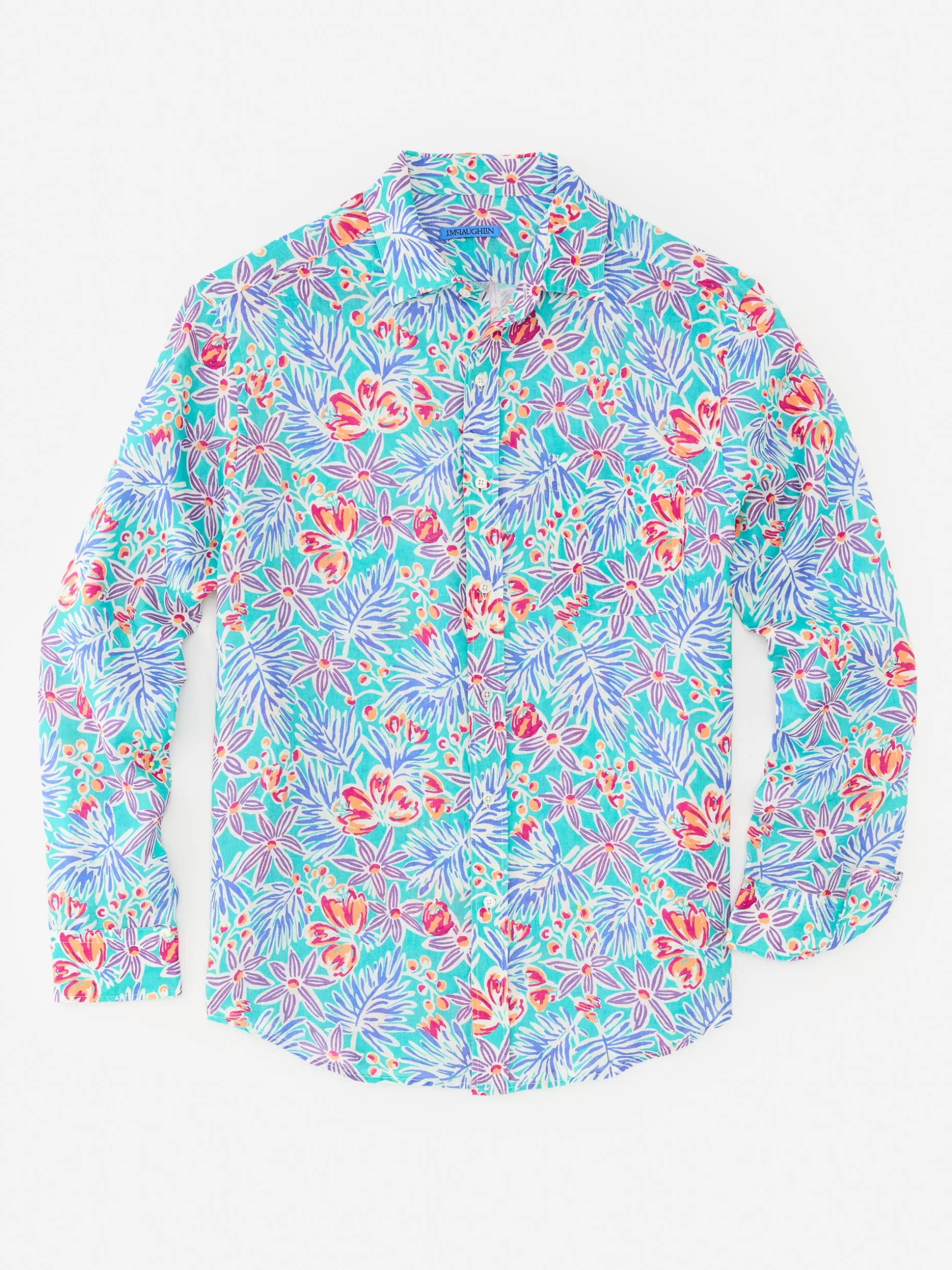 J. McLaughlin Gramercy Classic Fit Linen Shirt In Island Bouquet- Shirts