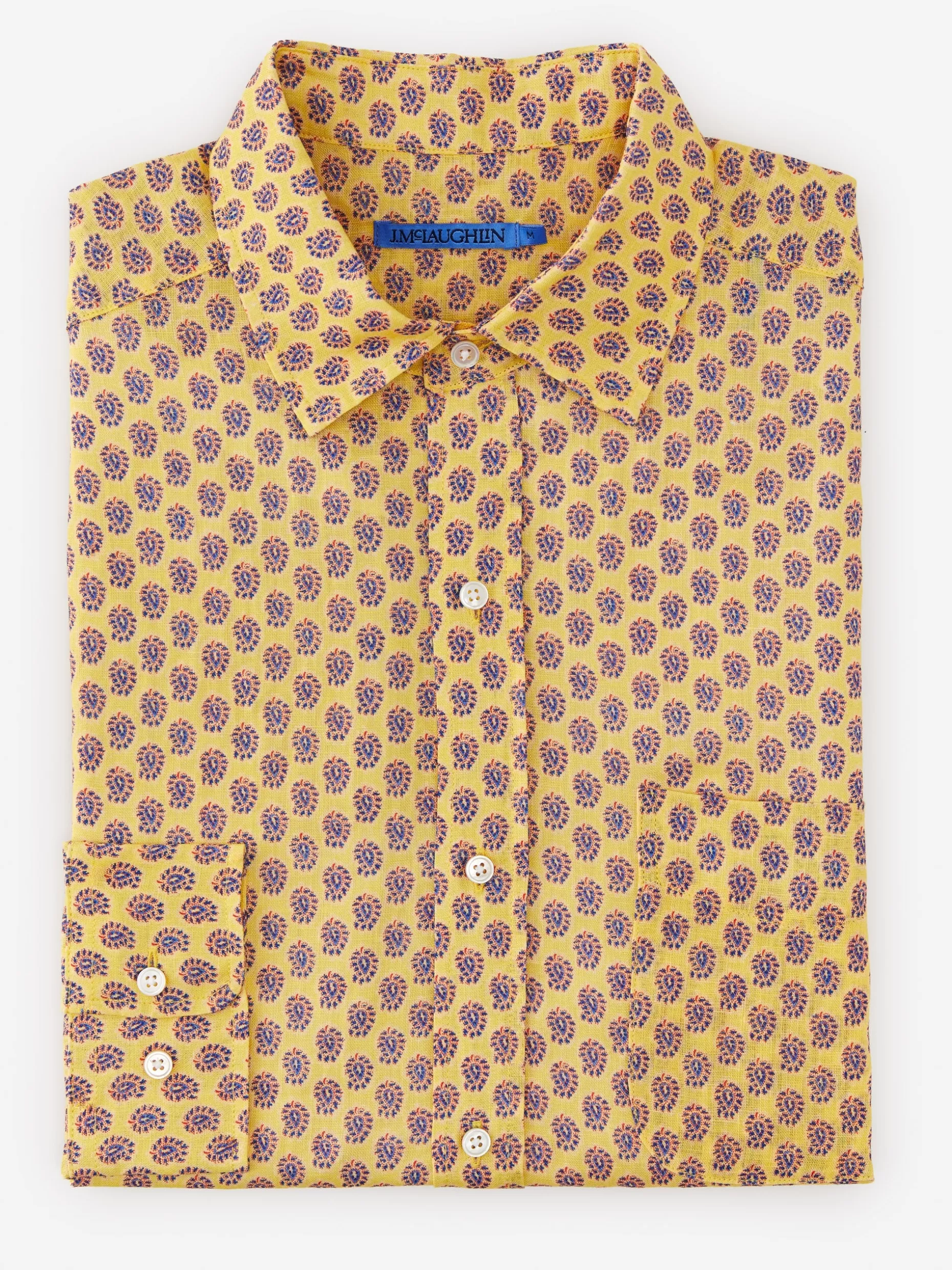 J. McLaughlin Gramercy Classic Fit Linen Shirt In Mini Surf Paisley- Shirts