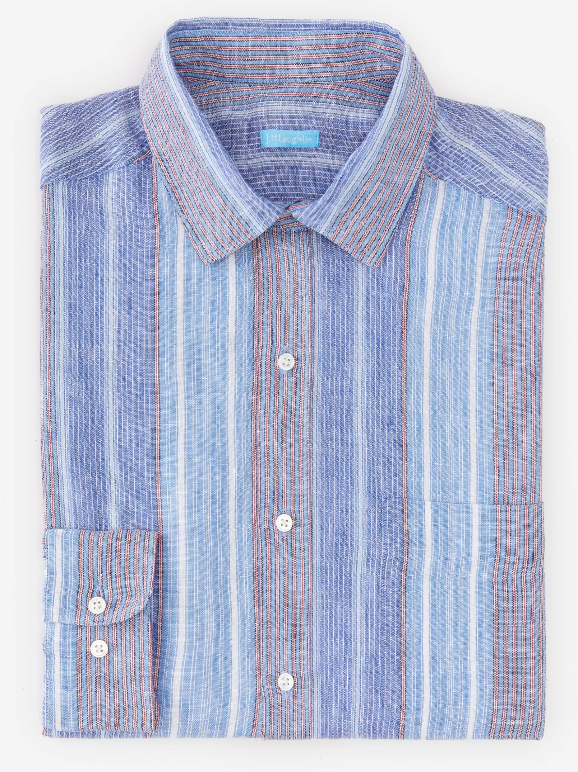 J. McLaughlin Gramercy Classic Fit Linen Shirt In Multi Stripe- Shirts