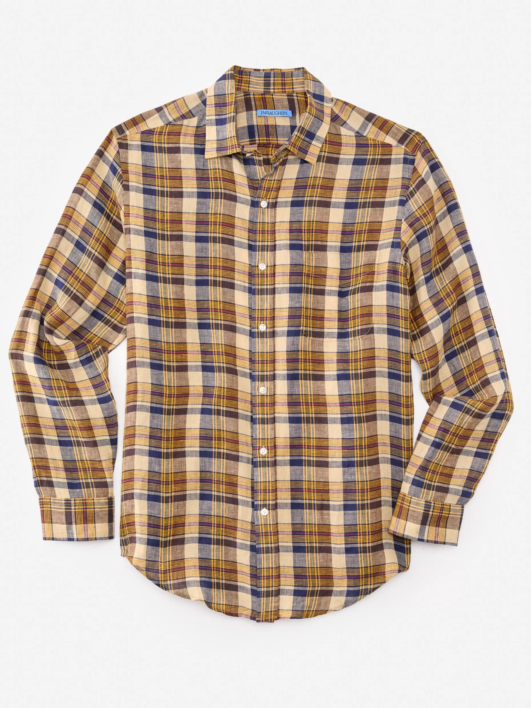 J. McLaughlin Gramercy Classic Fit Linen Shirt In Plaid- Shirts