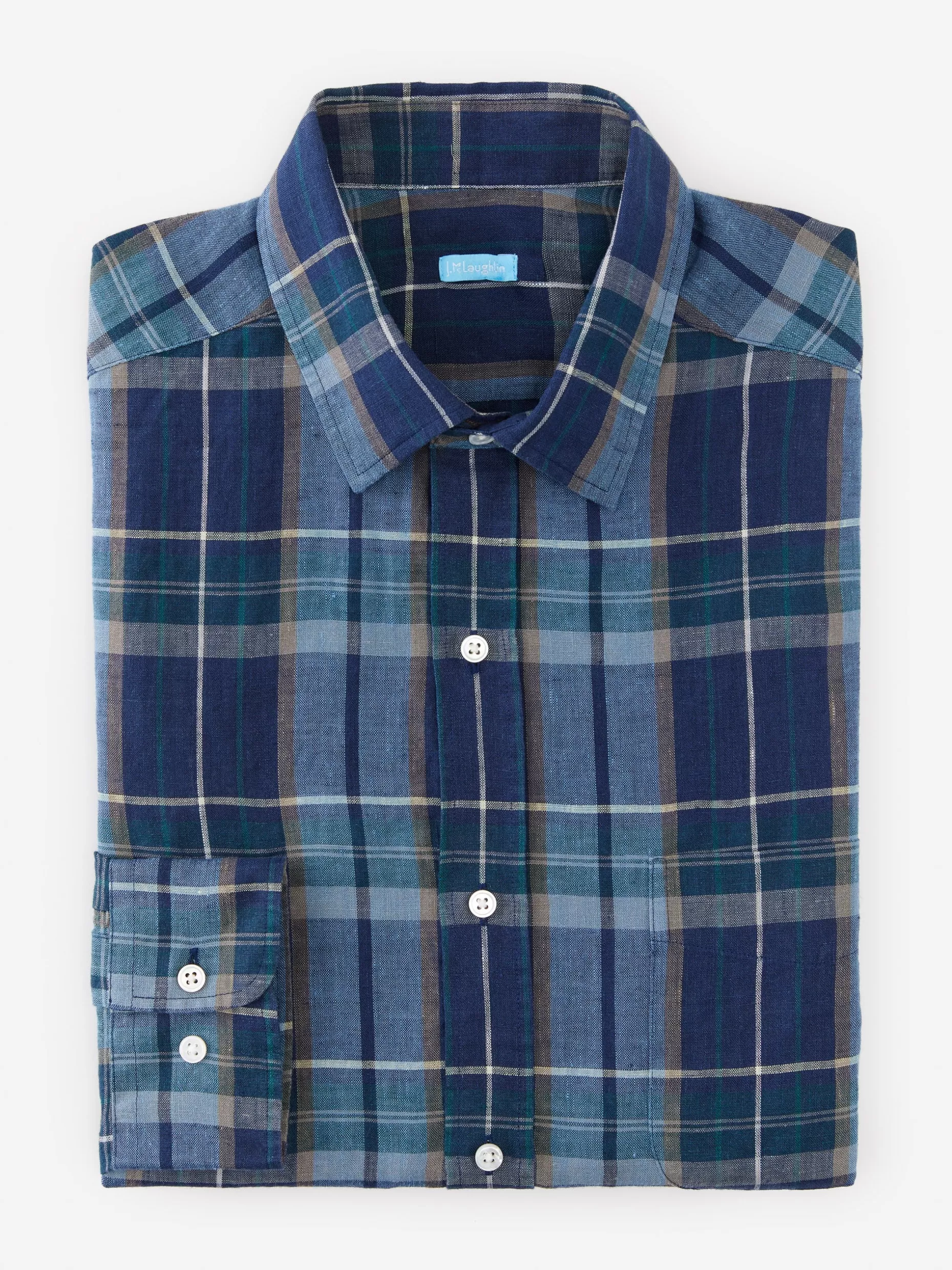 J. McLaughlin Gramercy Classic Fit Linen Shirt In Plaid- Shirts