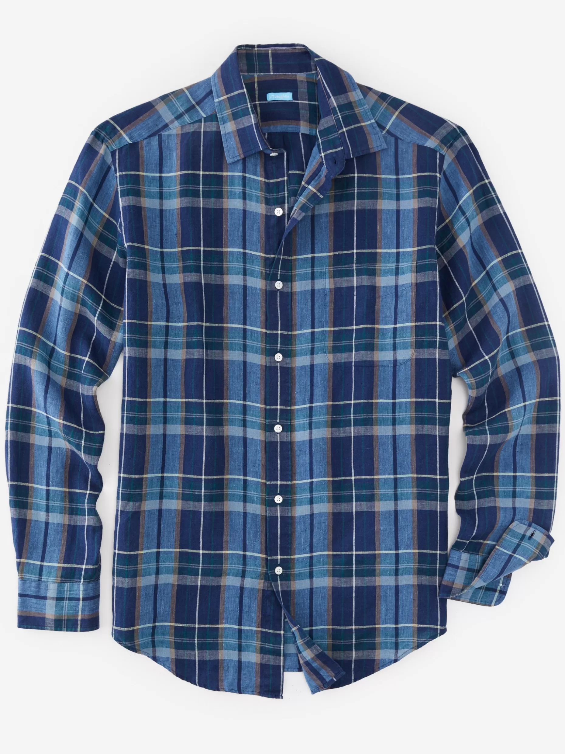 J. McLaughlin Gramercy Classic Fit Linen Shirt In Plaid- Shirts