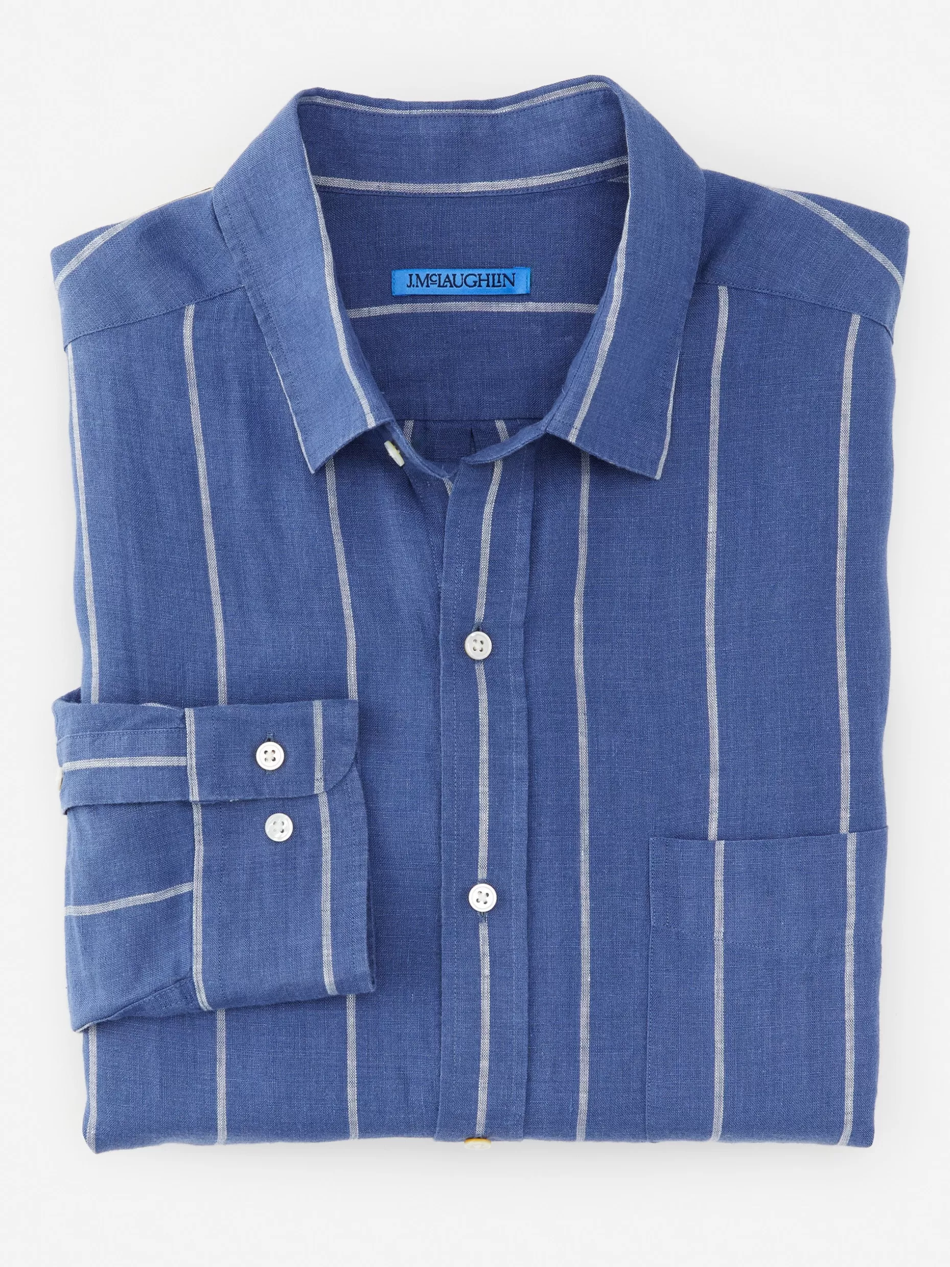 J. McLaughlin Gramercy Classic Fit Linen Shirt In Stripe- Shirts