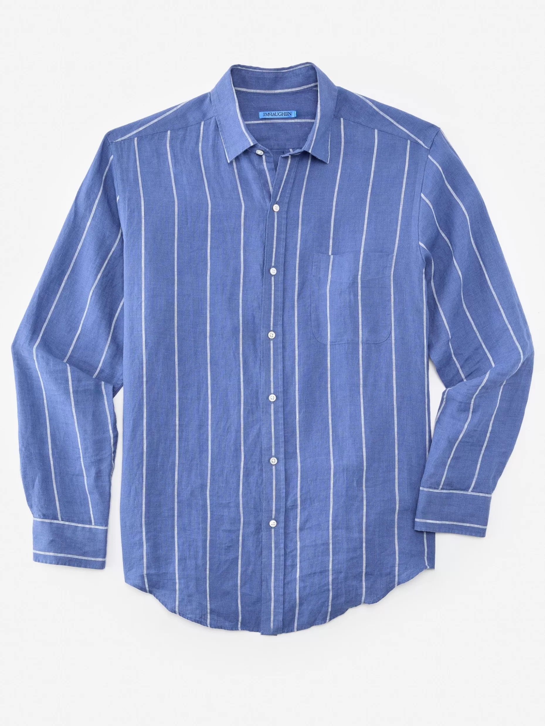 J. McLaughlin Gramercy Classic Fit Linen Shirt In Stripe- Shirts