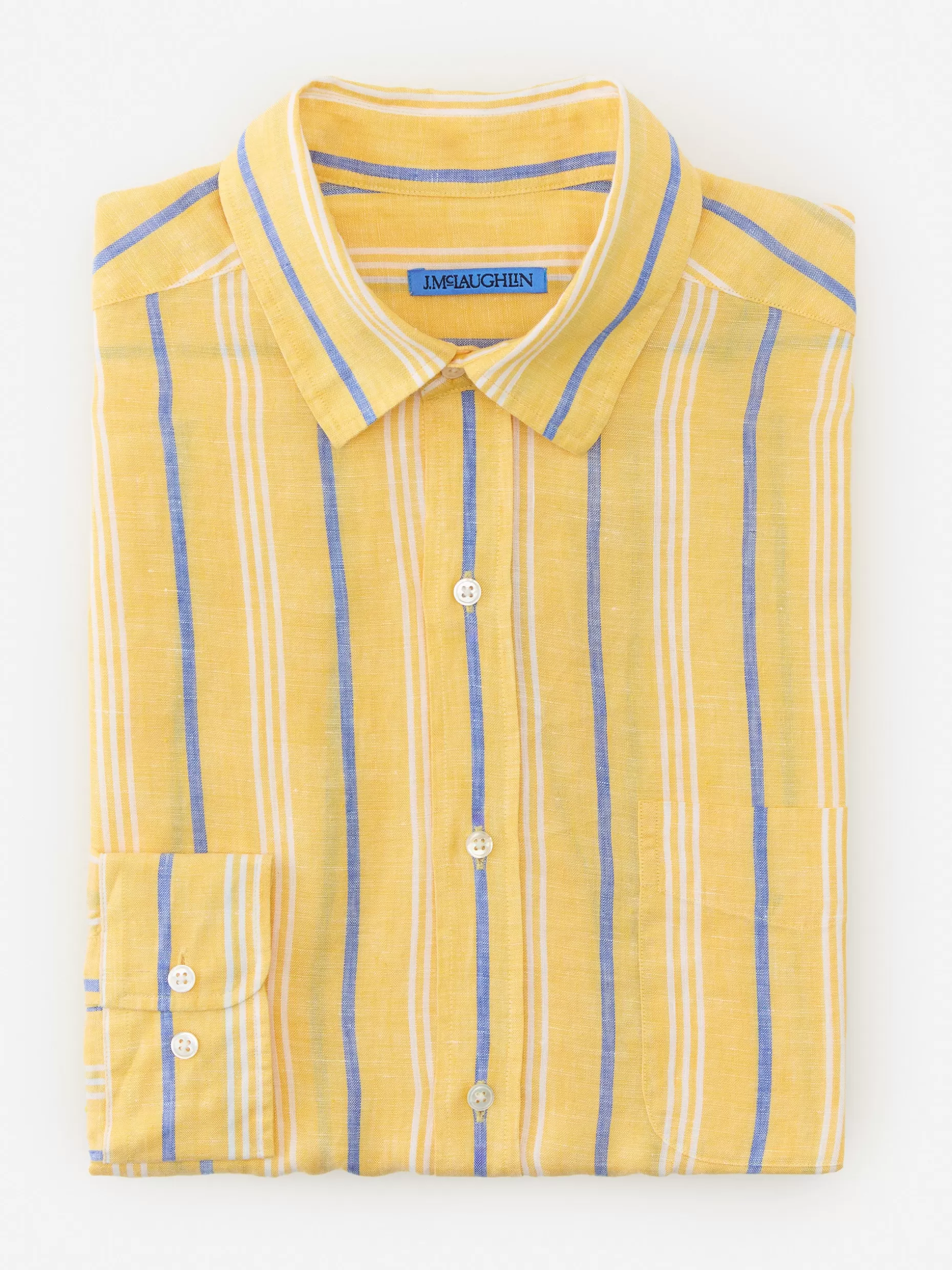 J. McLaughlin Gramercy Classic Fit Linen Shirt In Stripe- Shirts