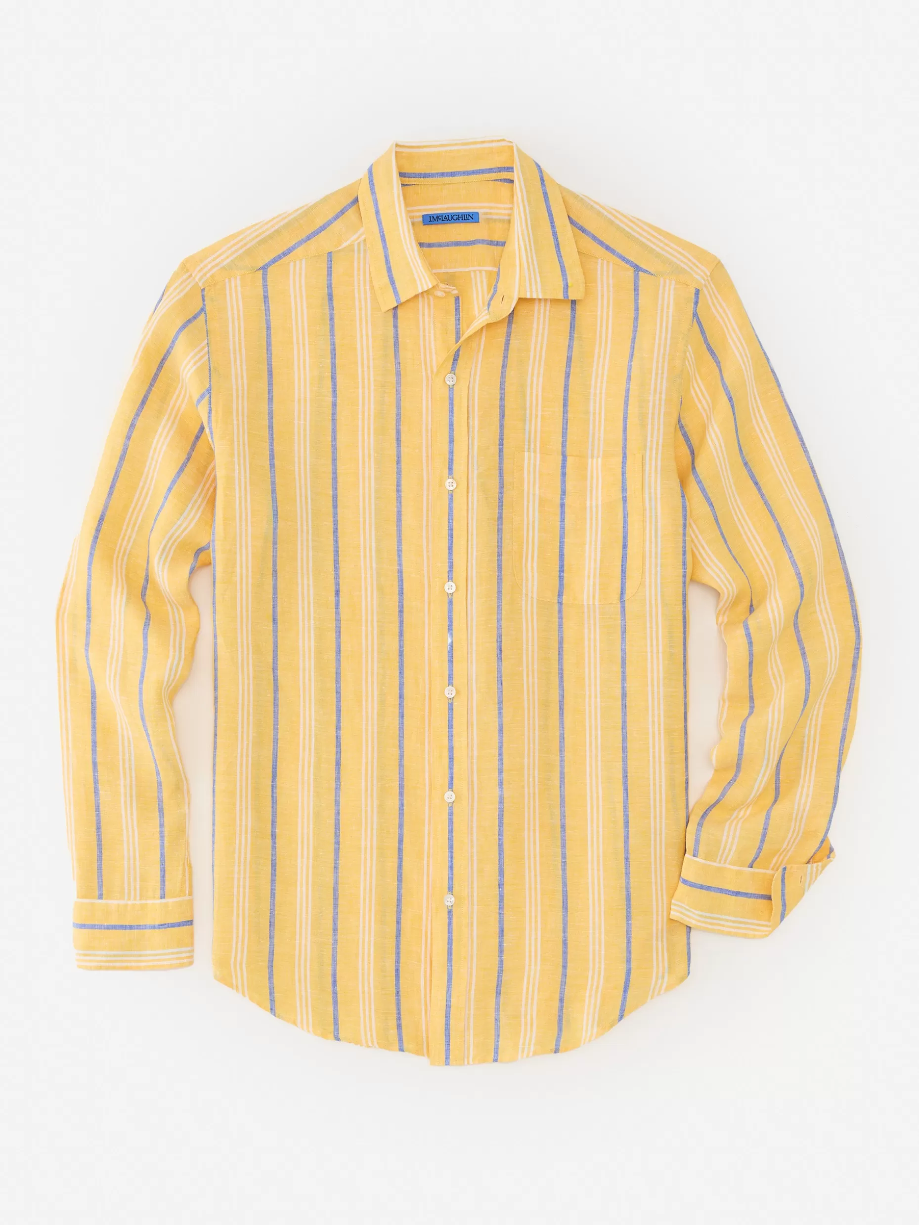 J. McLaughlin Gramercy Classic Fit Linen Shirt In Stripe- Shirts