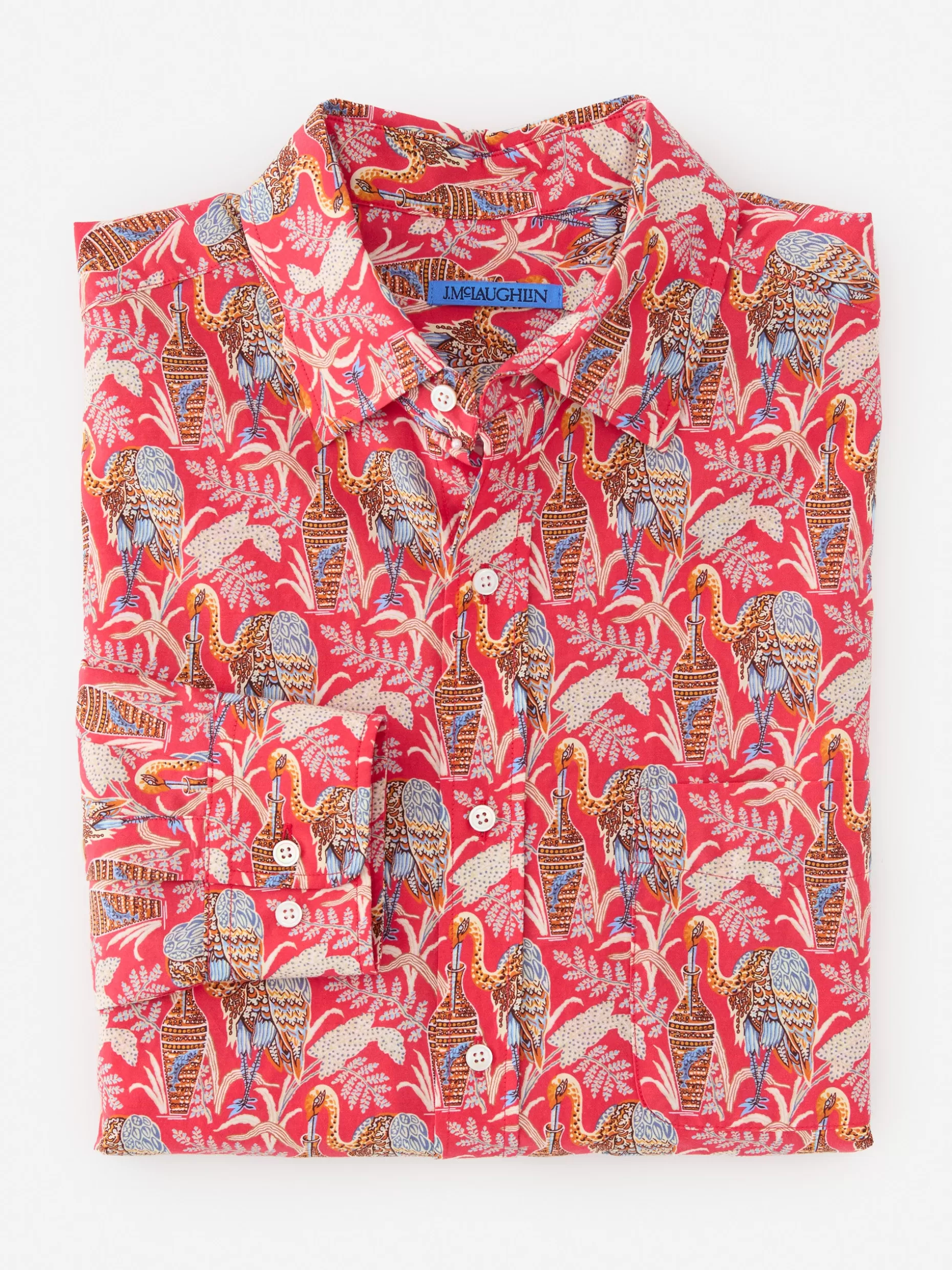 J. McLaughlin Gramercy Modern Fit Silk Blend Shirt In Rare Bird- Shirts