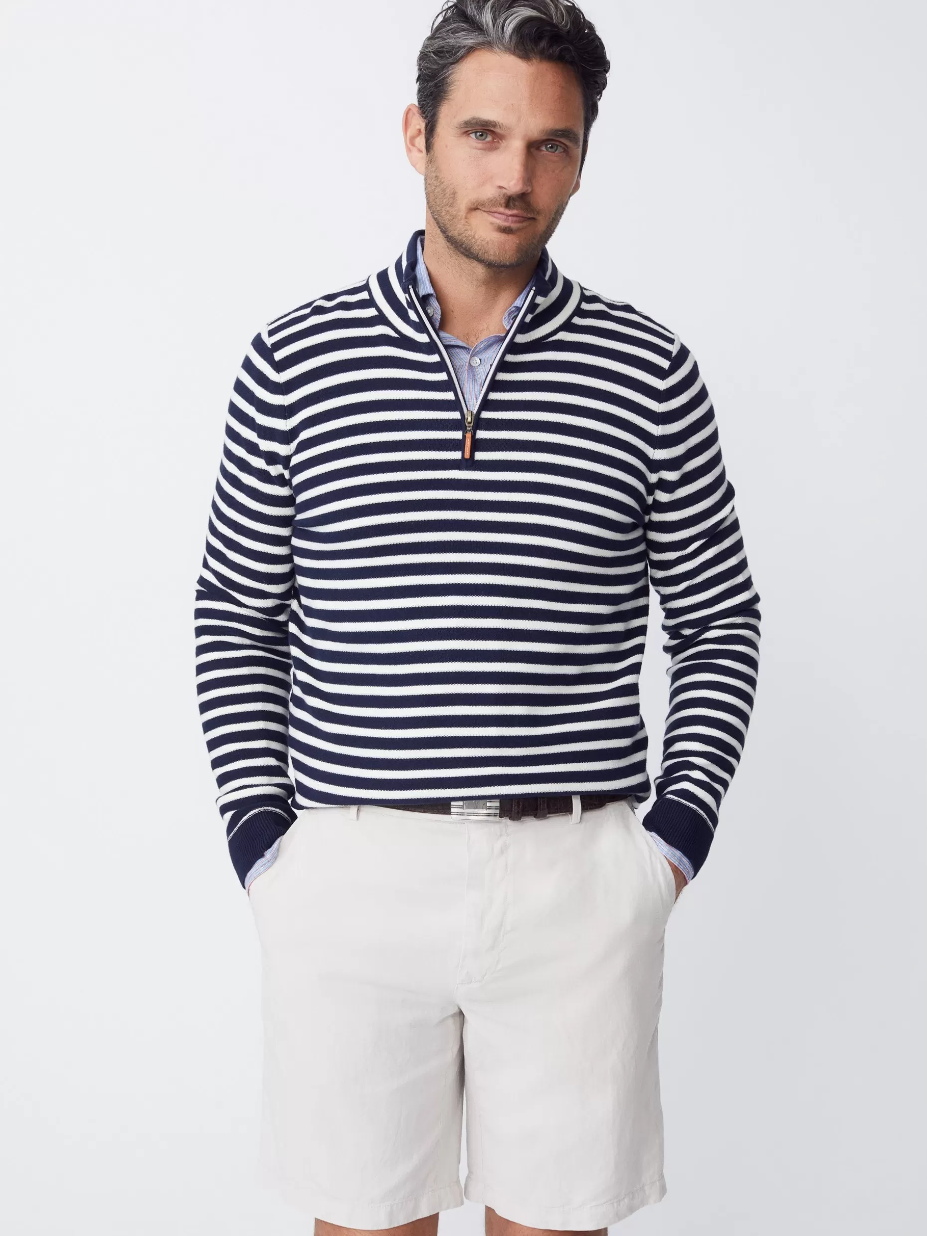 J. McLaughlin Kendall 1/4 Zip Sweater In Stripe- Sweaters