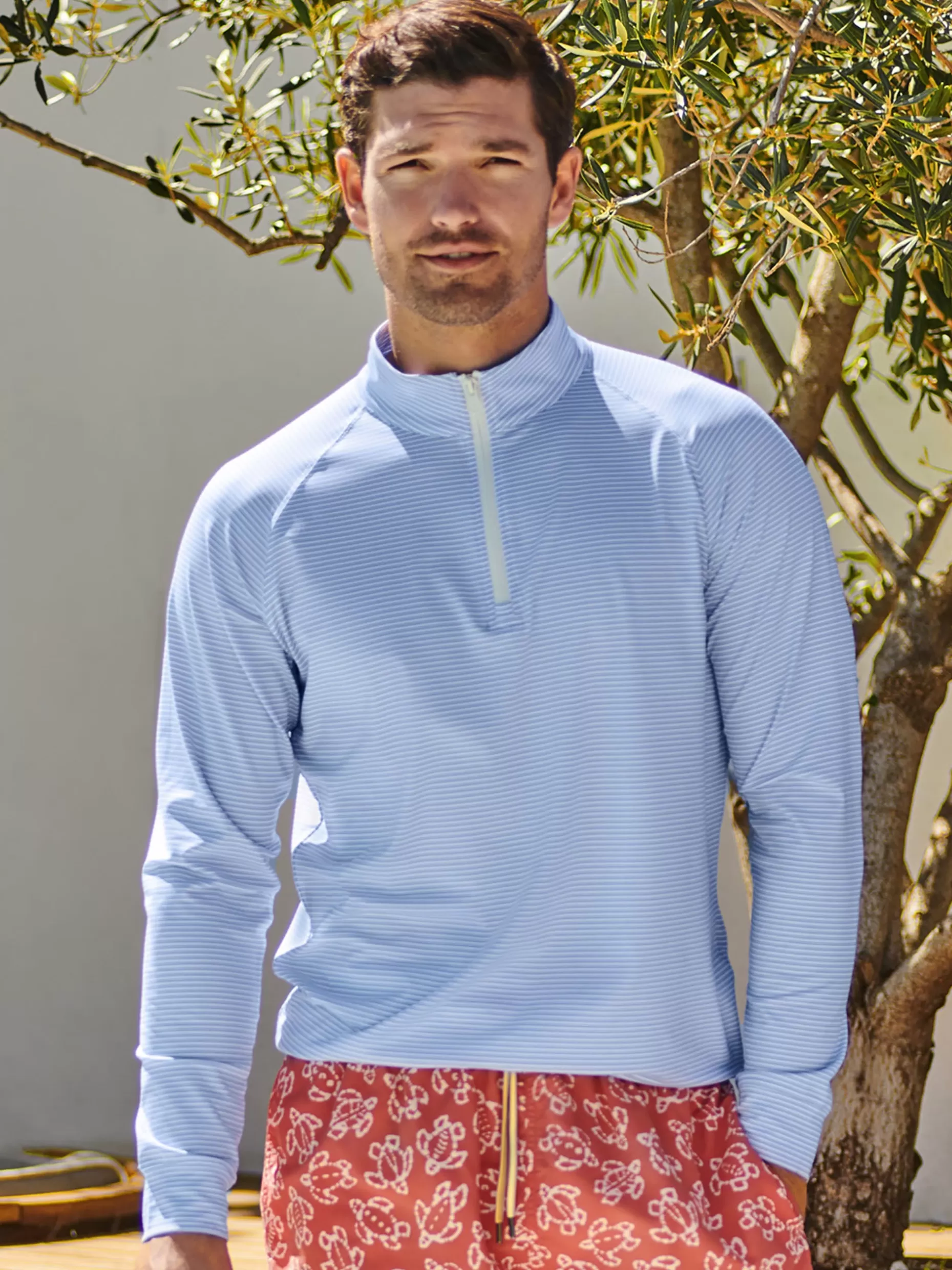 J. McLaughlin Kosta Performance 1/2 Zip In Covington Stripe- Knits & Polos