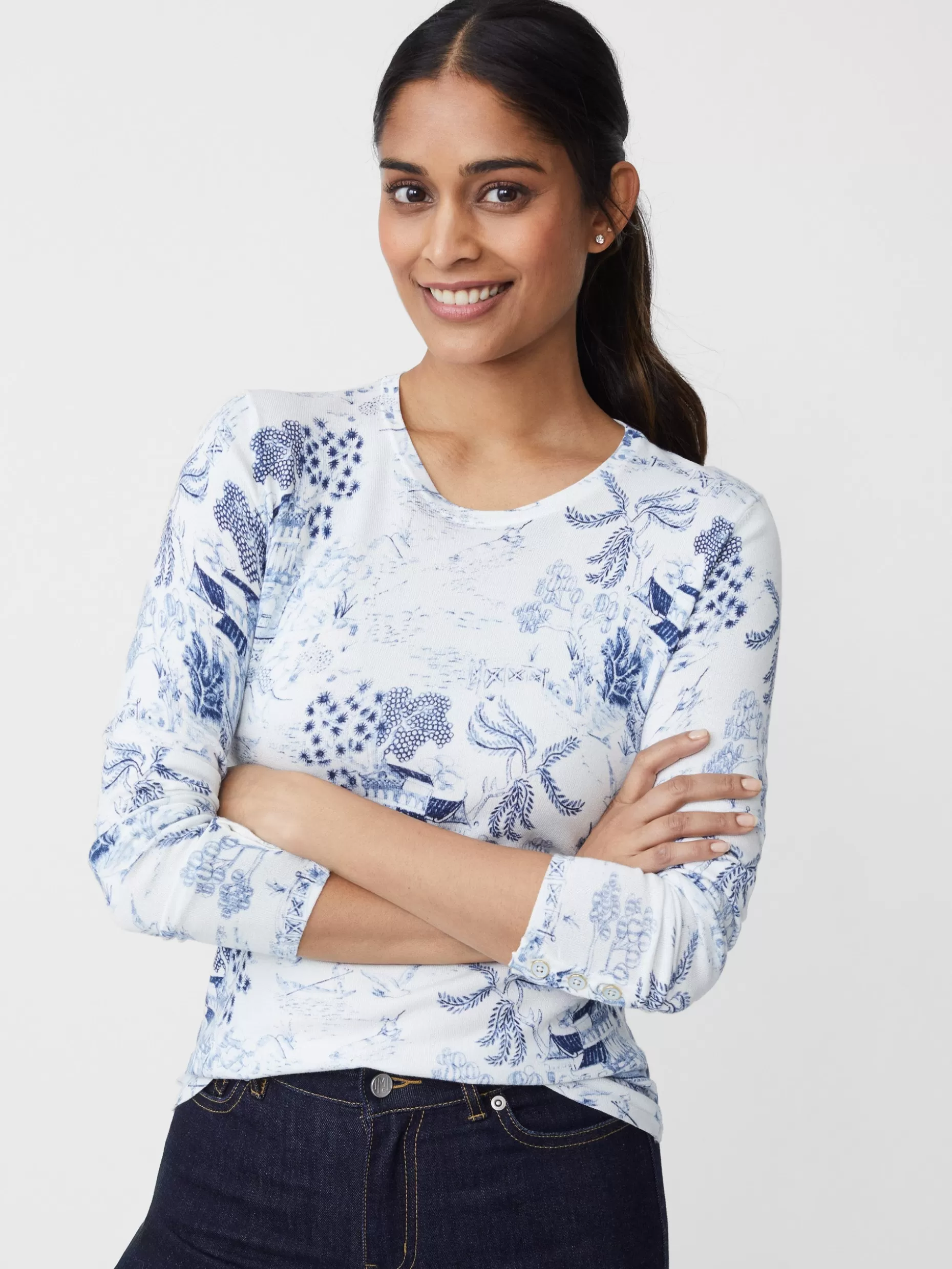 J. McLaughlin Lenny Sweater In Chinoiserie Toile-Women Sweaters