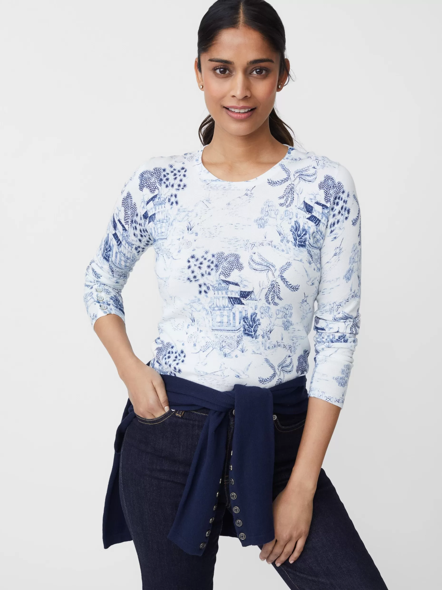 J. McLaughlin Lenny Sweater In Chinoiserie Toile-Women Sweaters