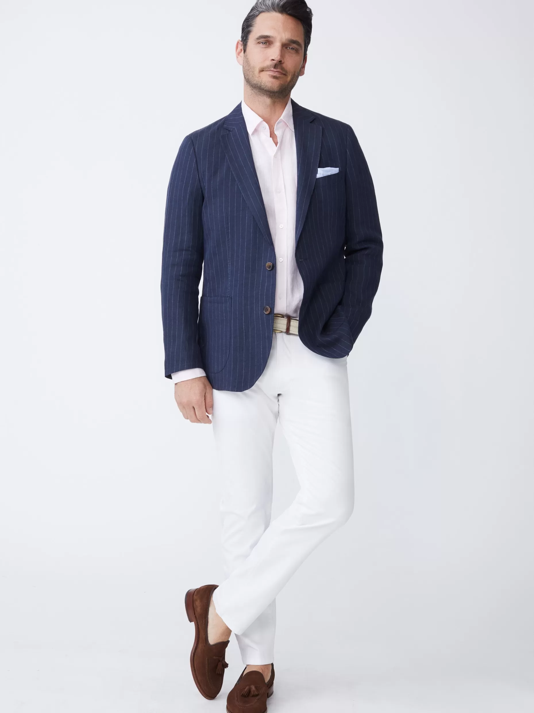 J. McLaughlin Lisbon Linen Blazer In Pinstripe- Jackets & Outerwear | Sport Coats