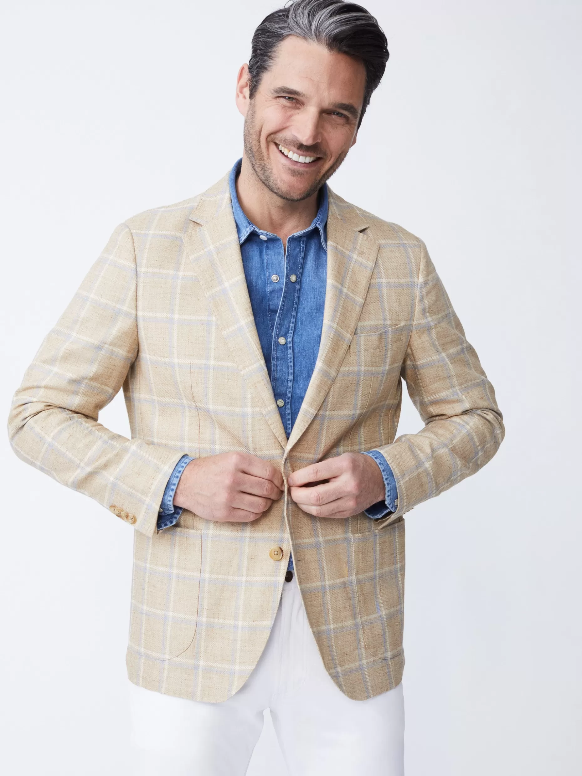 J. McLaughlin Lisbon Linen Blazer In Window Pane- Jackets & Outerwear | Sport Coats