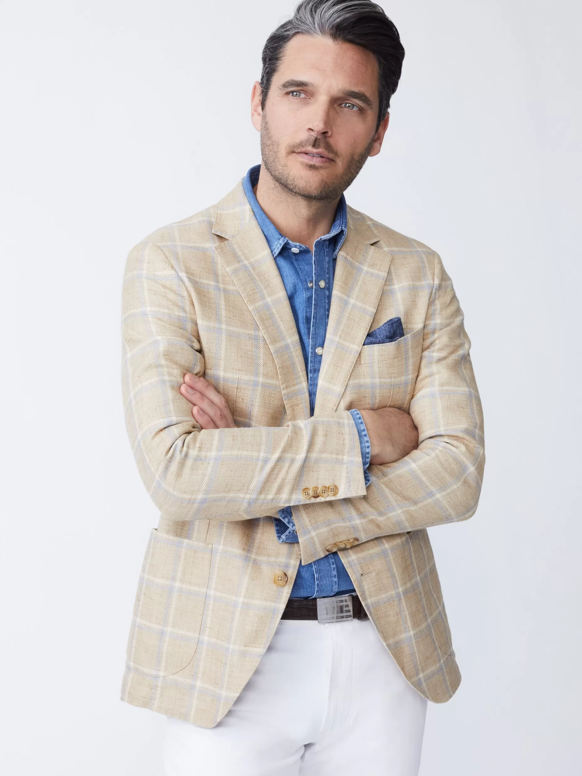 J. McLaughlin Lisbon Linen Blazer In Window Pane- Jackets & Outerwear | Sport Coats