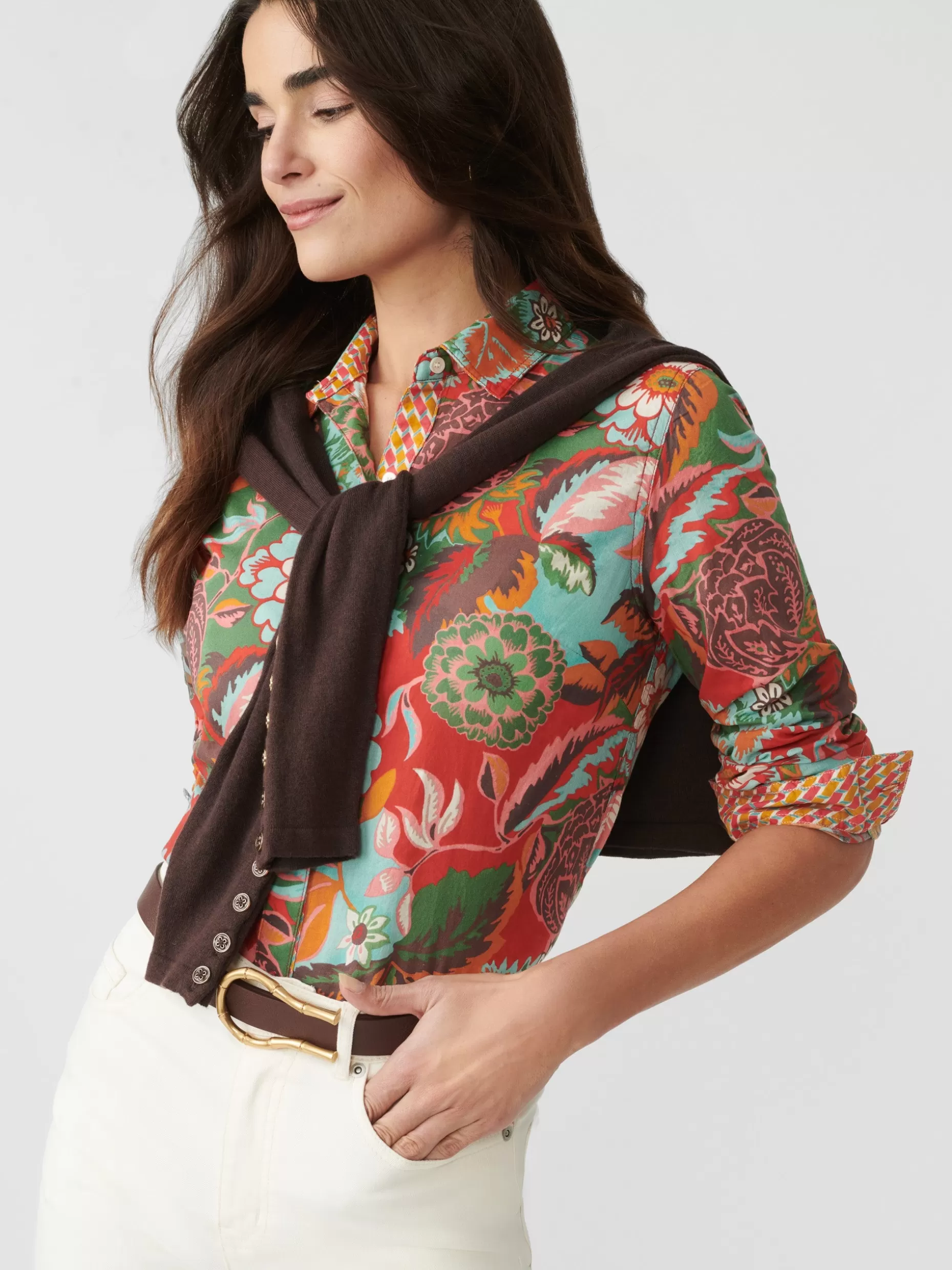 J. McLaughlin Lois Shirt In Terra Blossom Geo-Women Tops